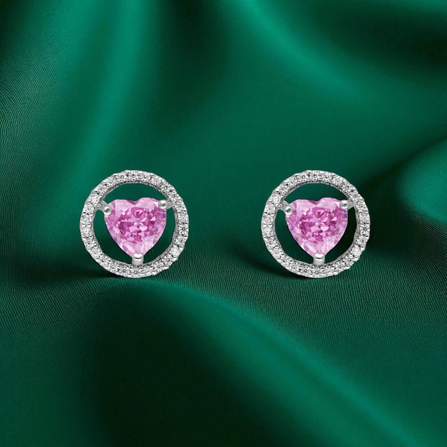 Eternal Love – Heart-Shaped Halo Gemstone Stud Earrings | SKU : 0022196057, 0022194664, 0003904411