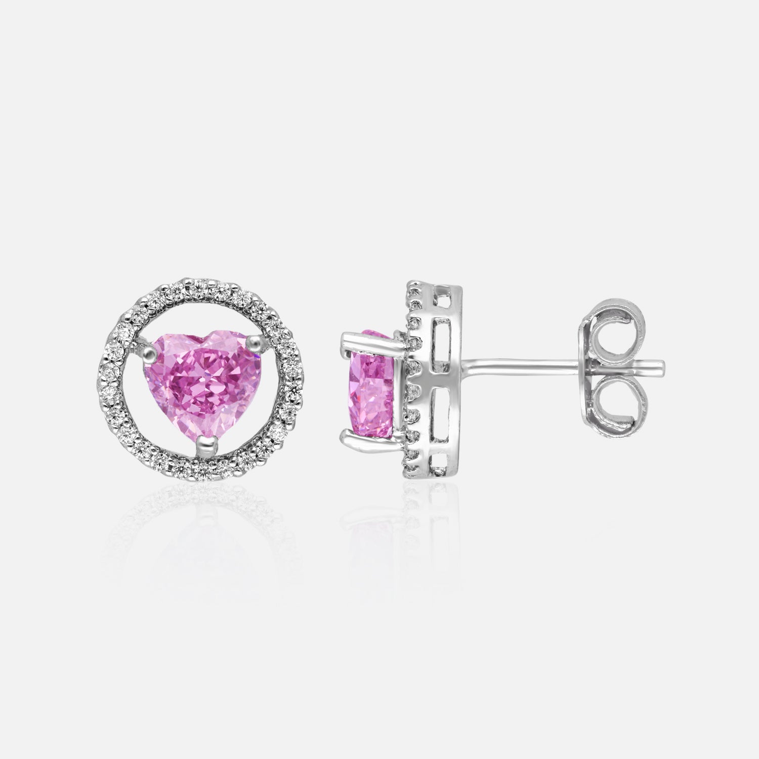 Eternal Love – Heart-Shaped Halo Gemstone Stud Earrings | SKU : 0022196057, 0022194664, 0003904411