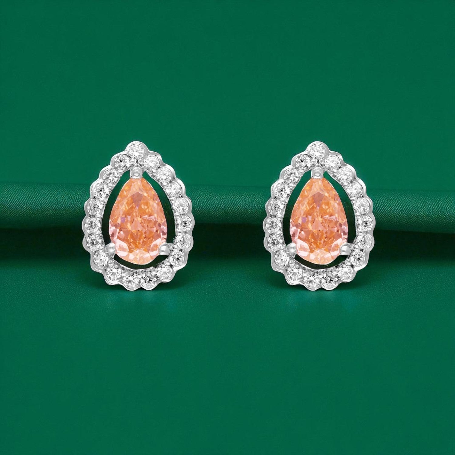 Regal Glow – Pear-Cut Halo Gemstone Stud Earrings | SKU : 0022196071, 0022194688, 0003904435