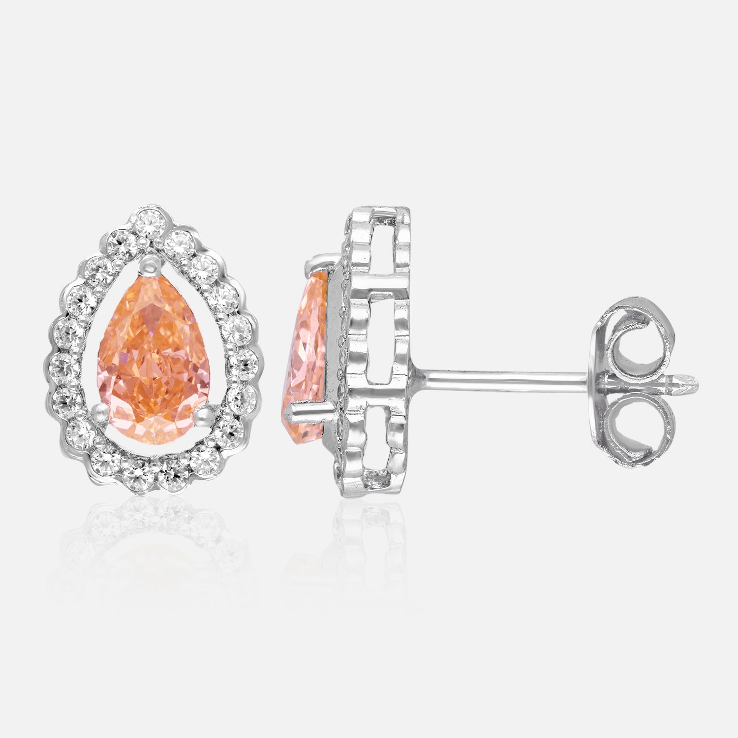 Regal Glow – Pear-Cut Halo Gemstone Stud Earrings | SKU : 0022196071, 0022194688, 0003904435
