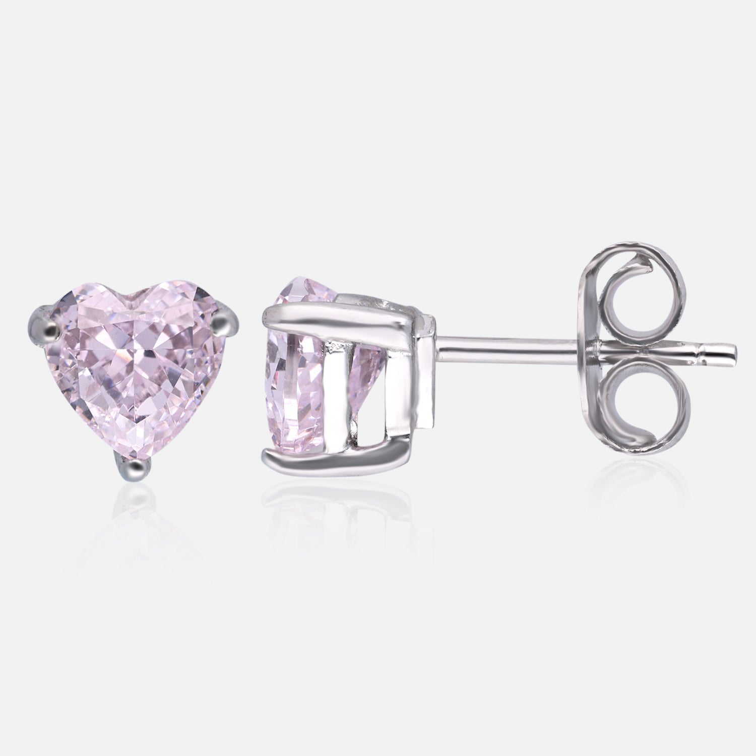 Sterling Silver Heart Solitaire Stud Earrings – Pink & Yellow Gemstone Options | SKU : 0022196439, 0022195043, 0003904794