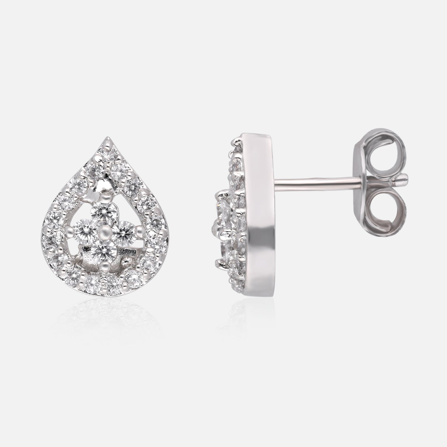 Teardrop Halo Cubic Zirconia Stud Earrings in Sterling Silver | SKU : 0022196446, 0022195050, 0003904800