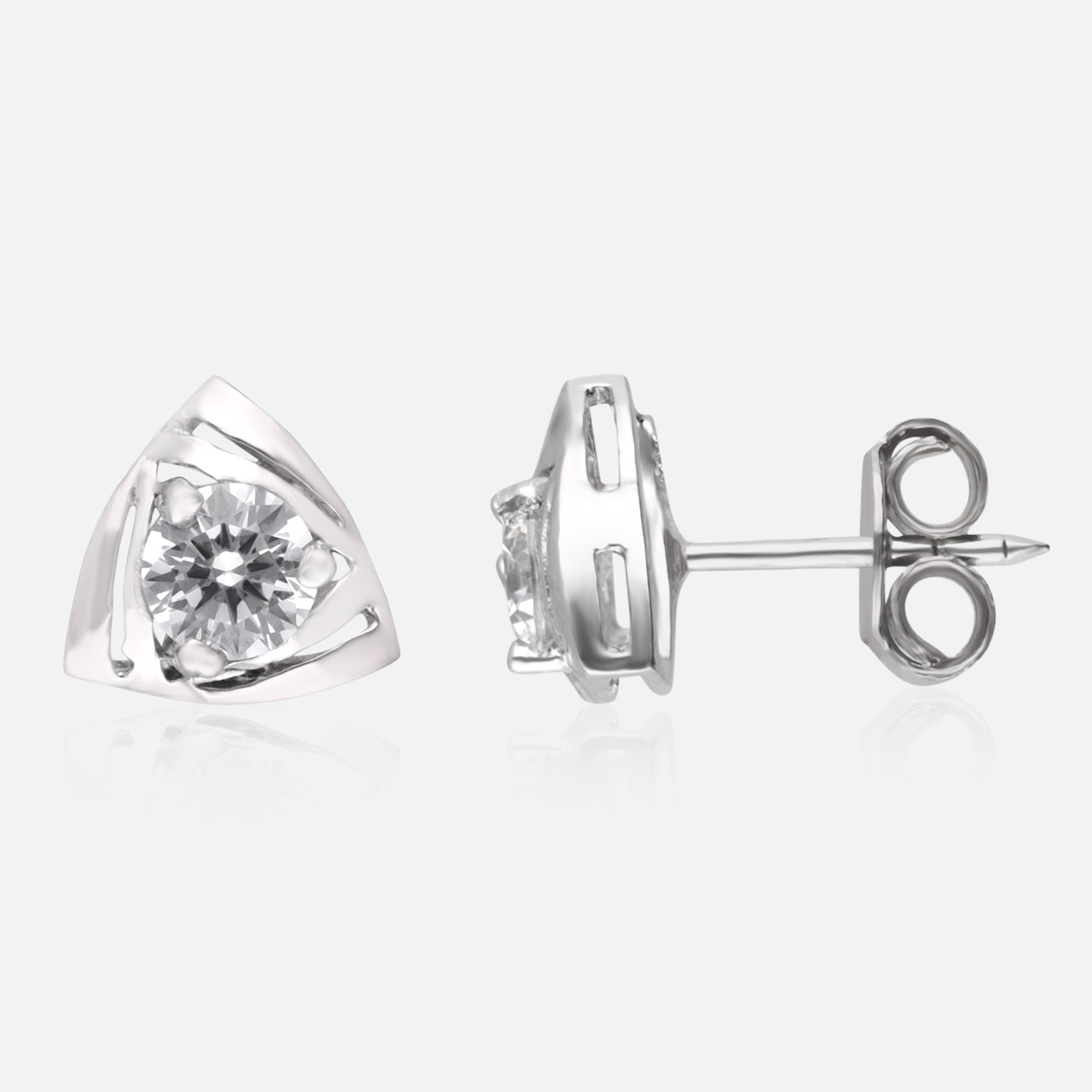 Modern Triangle Bezel Cubic Zirconia Stud Earrings in Sterling Silver | SKU : 0022196477, 0022195081, 0003904831