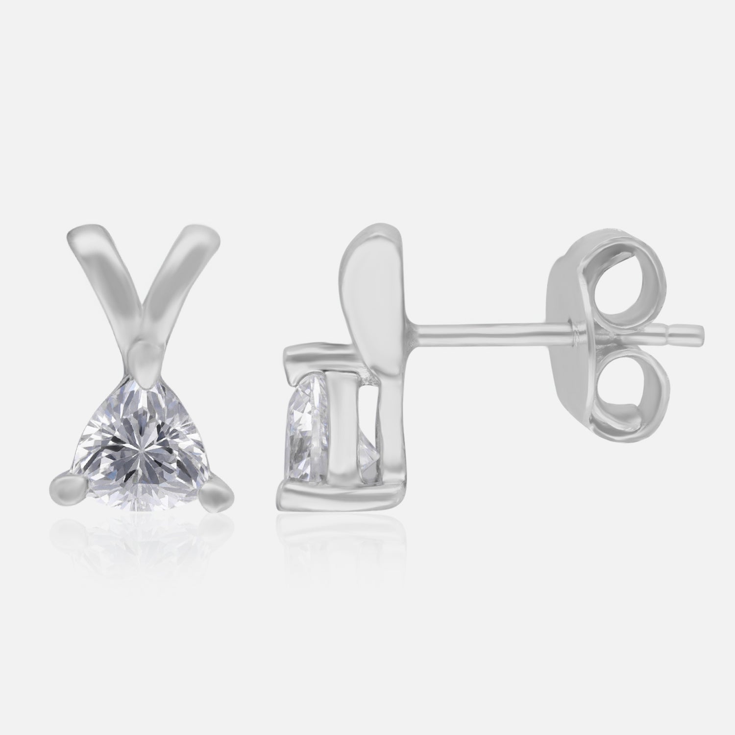 Trillion-Cut Cubic Zirconia V-Prong Stud Earrings in Sterling Silver | SKU : 0022196491, 0022195104, 0003904855