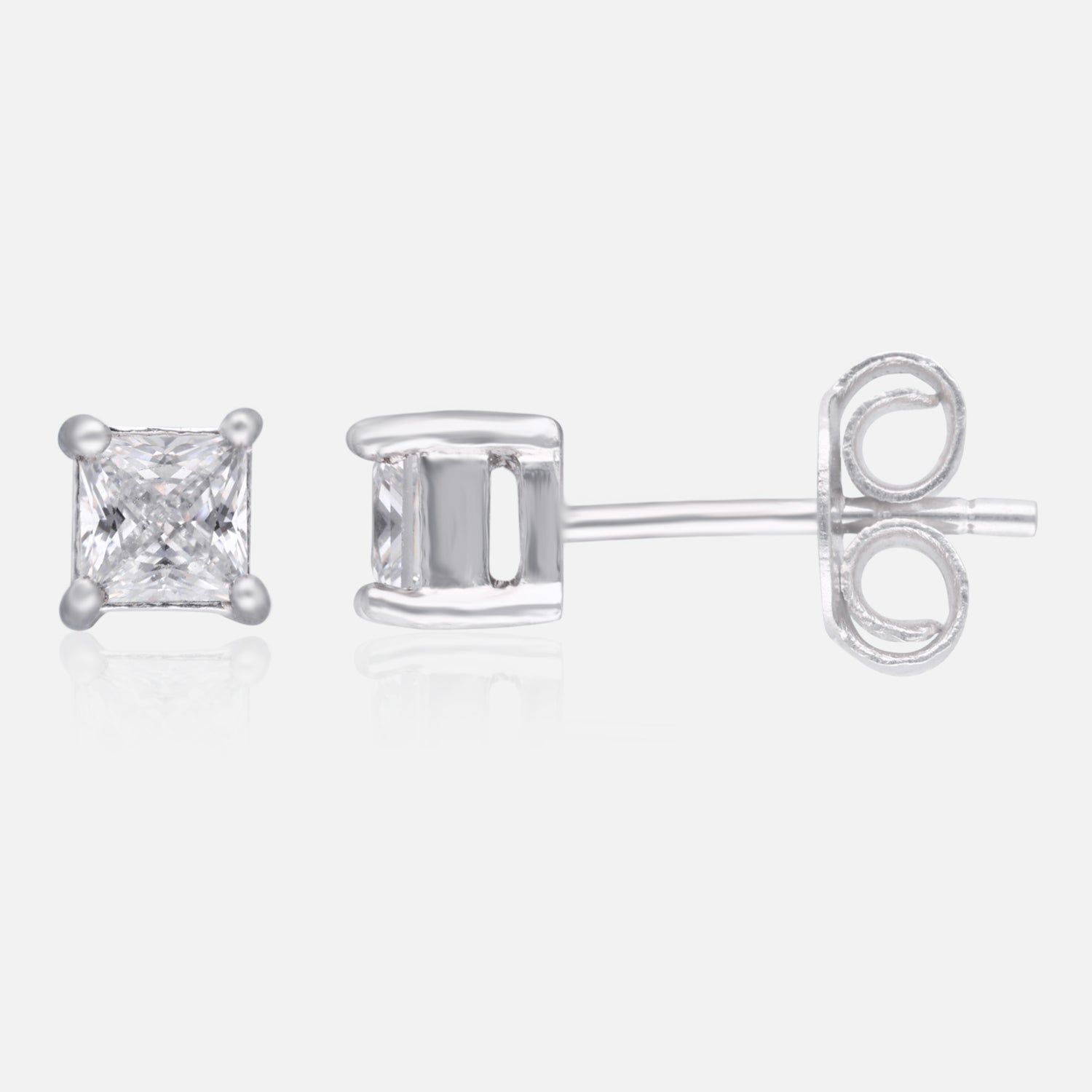 Square Step-Cut Cubic Zirconia Solitaire Stud Earrings in Sterling Silver | SKU : 0022196538, 0022195142, 0003904893
