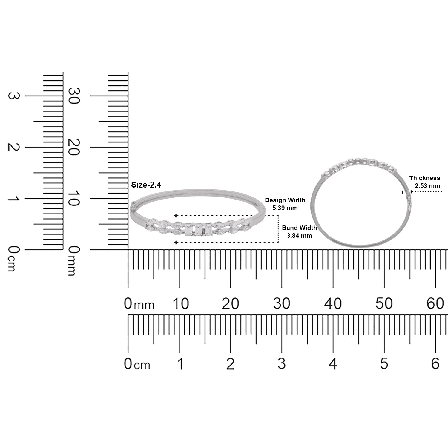Sterling Silver Marquise & Baguette Diamond-Accented Designer Bangle | SKU : 0022219541, 0022219336, 0003921999