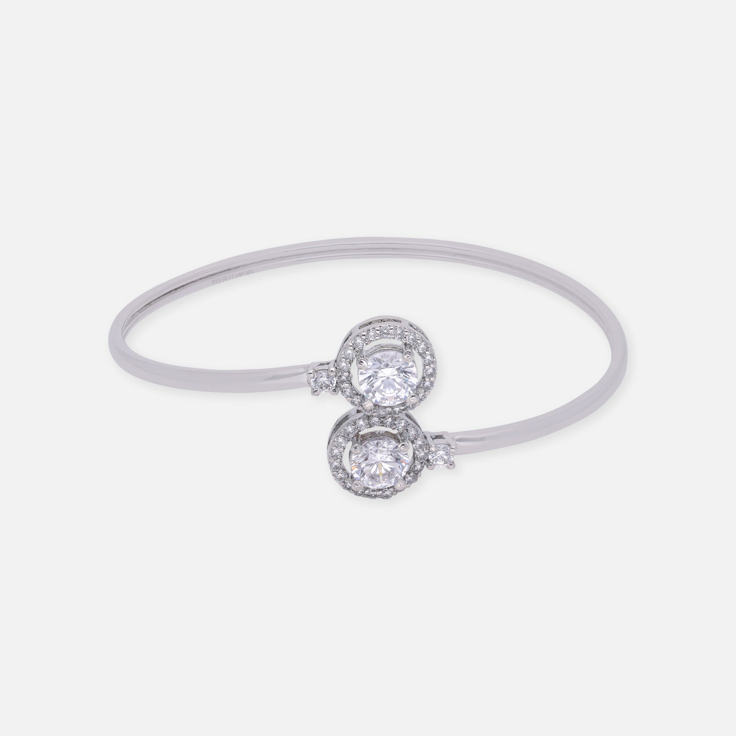 Sterling Silver Twin Round Halo Diamond-Accented Open Bangle | SKU : 0022219626, 0022219411, 0003922071