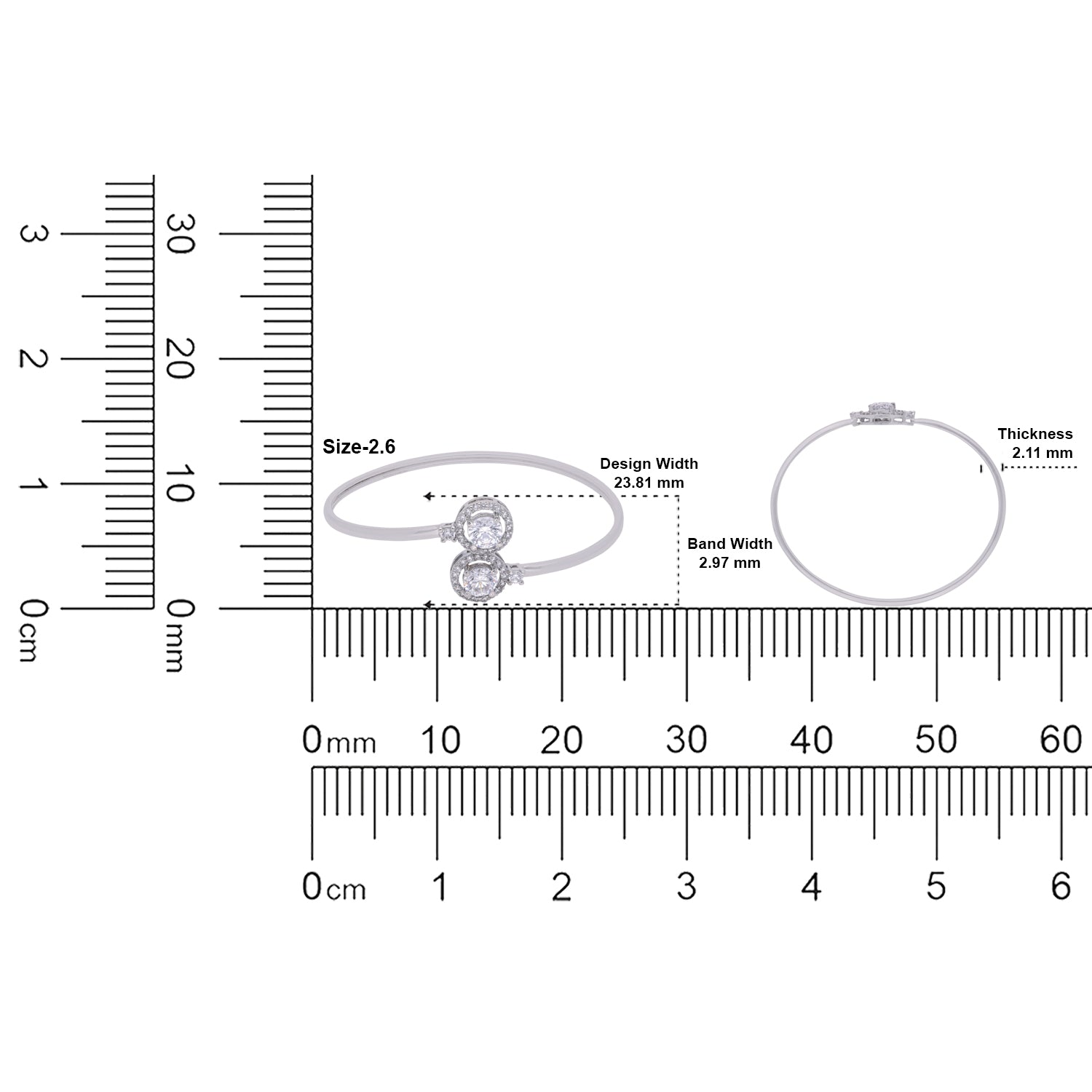 Sterling Silver Twin Round Halo Diamond-Accented Open Bangle | SKU : 0022219626, 0022219411, 0003922071