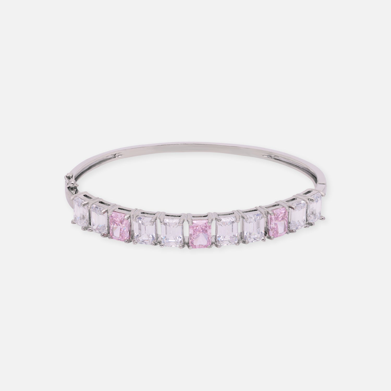 Sterling Silver Pink & White Emerald-Cut Stone Bracelet | SKU : 0022219619, 0022219404, 0003922064