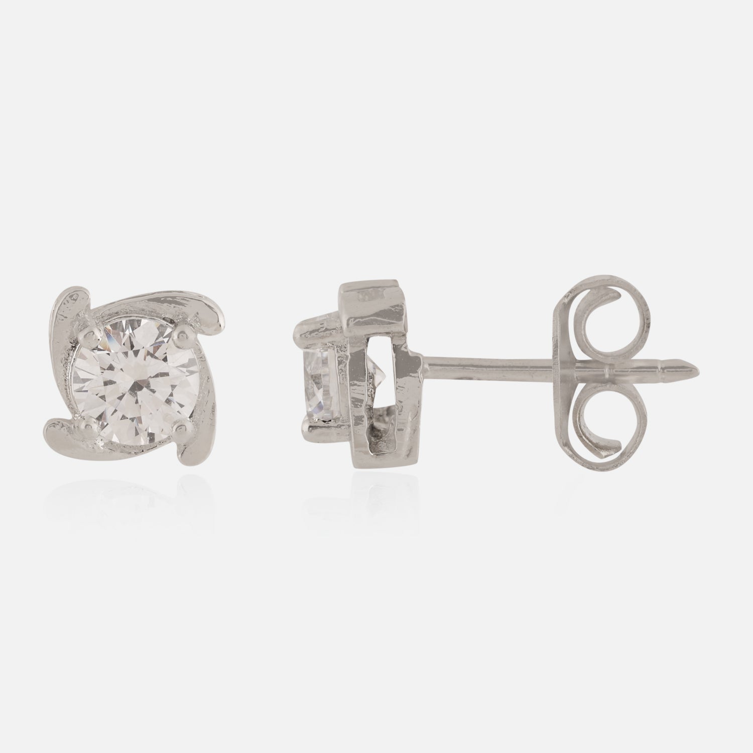 Sterling Silver Petal-Prong Cubic Zirconia Stud Earrings | SKU : 0022261199, 0022260017, 0003939581