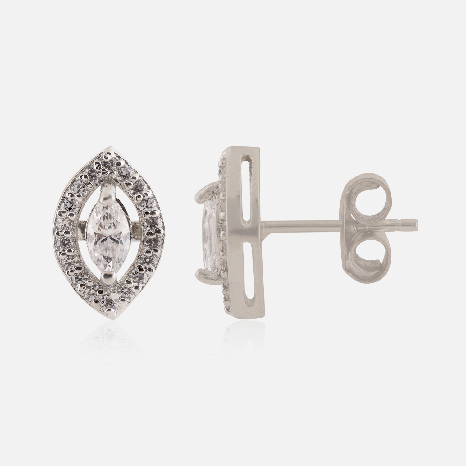 Sterling Silver Marquise Halo Cubic Zirconia Stud Earrings | SKU : 0022260772, 0022259592, 0003939161