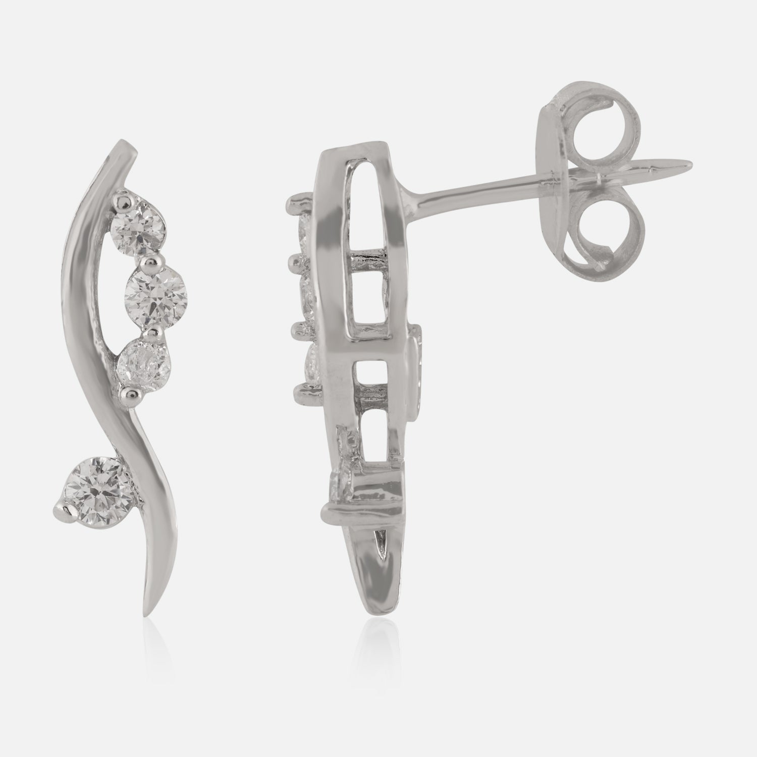 Sterling Silver Curved Trio Cubic Zirconia Stud Earrings | SKU : 0022261038, 0022259851, 0003939420