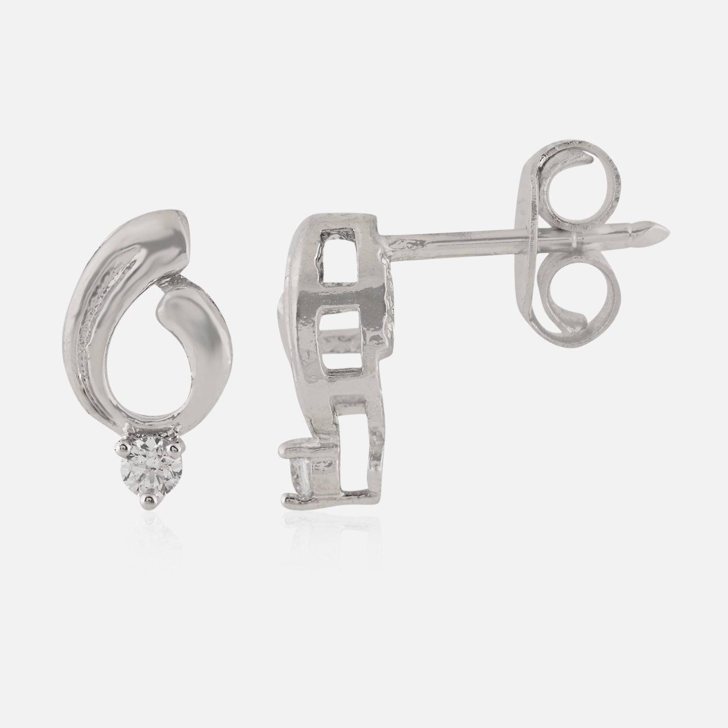 Sterling Silver Curved Loop Cubic Zirconia Stud Earrings | SKU : 0022261298, 0022260116, 0003939680