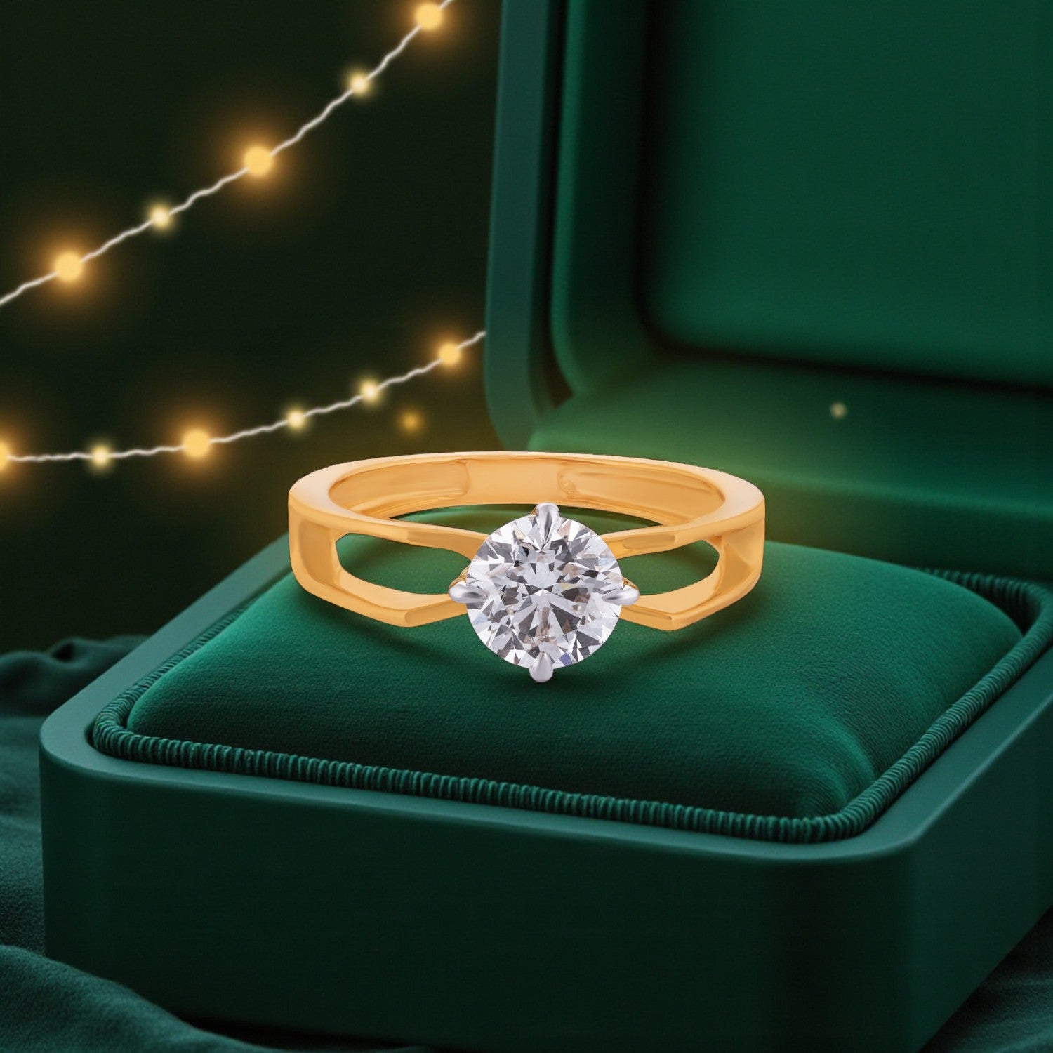 Celestial Grace Lab-Grown Diamond Ring in Yellow Gold with Split Shank Design | SKU : 0004952589