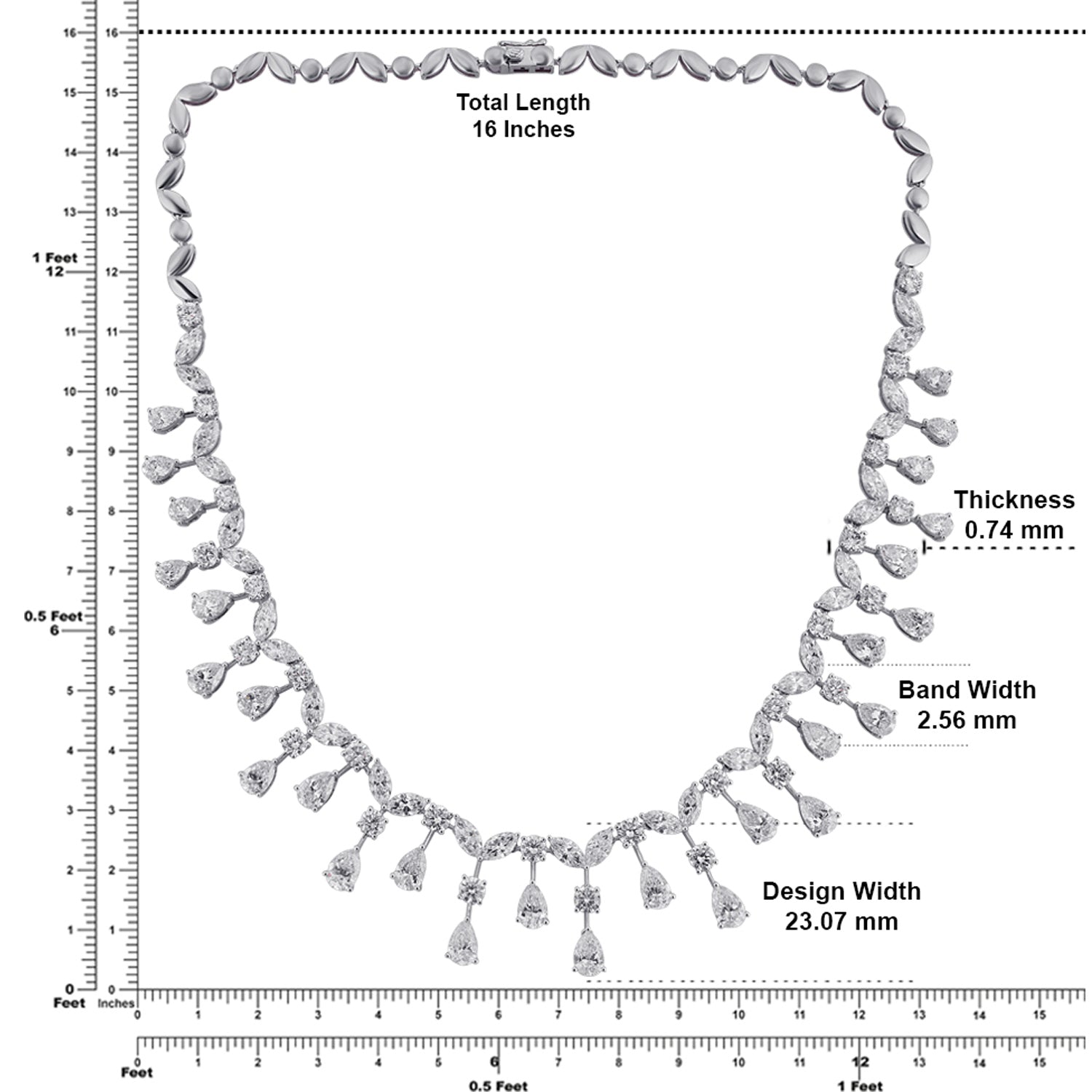 Lab-Grown Diamond Cascade Necklace in 18K White Gold | SKU : 0004952718
