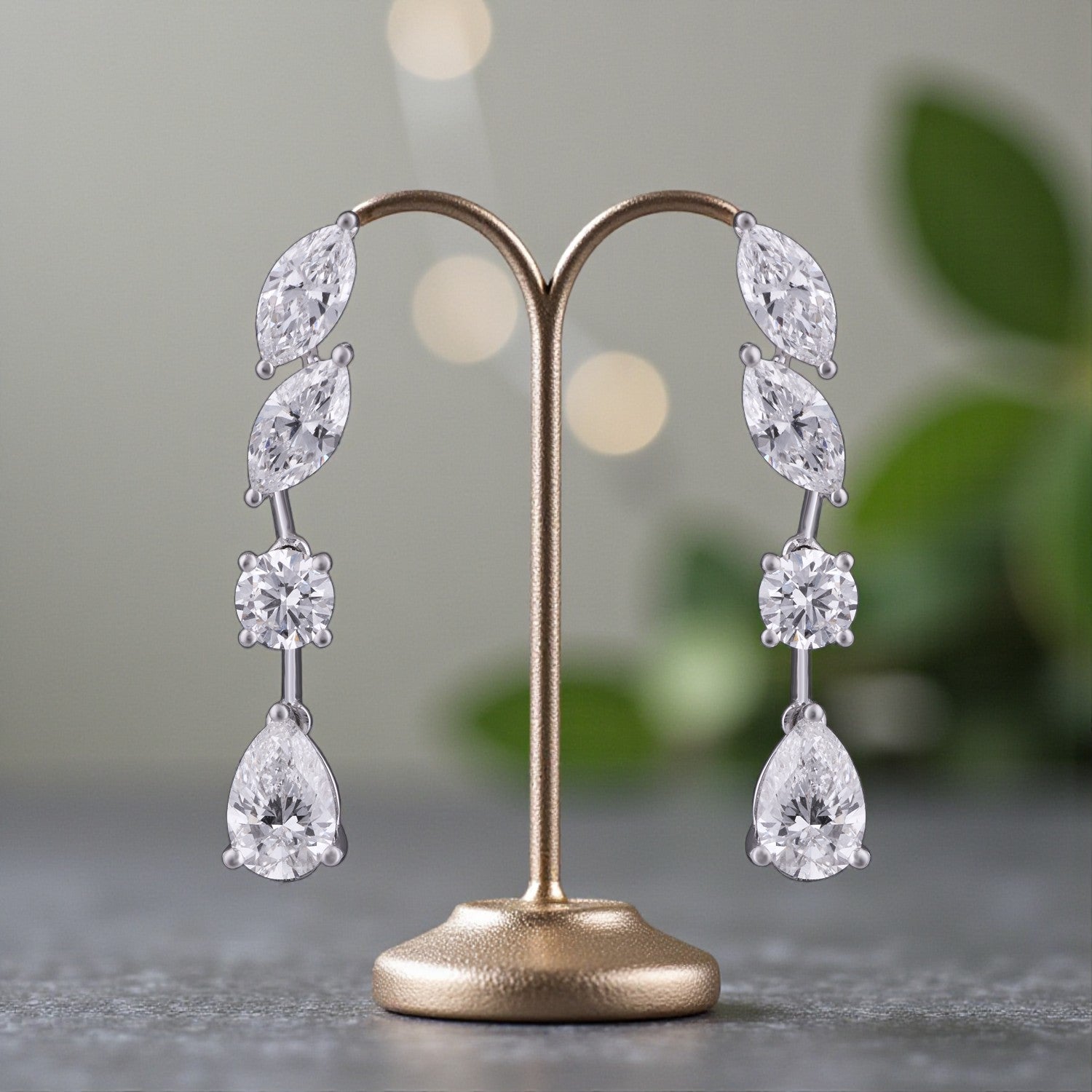 Lab-Grown Marquise and Pear Diamond Drop Earrings in 18K White Gold | SKU : 0004952725