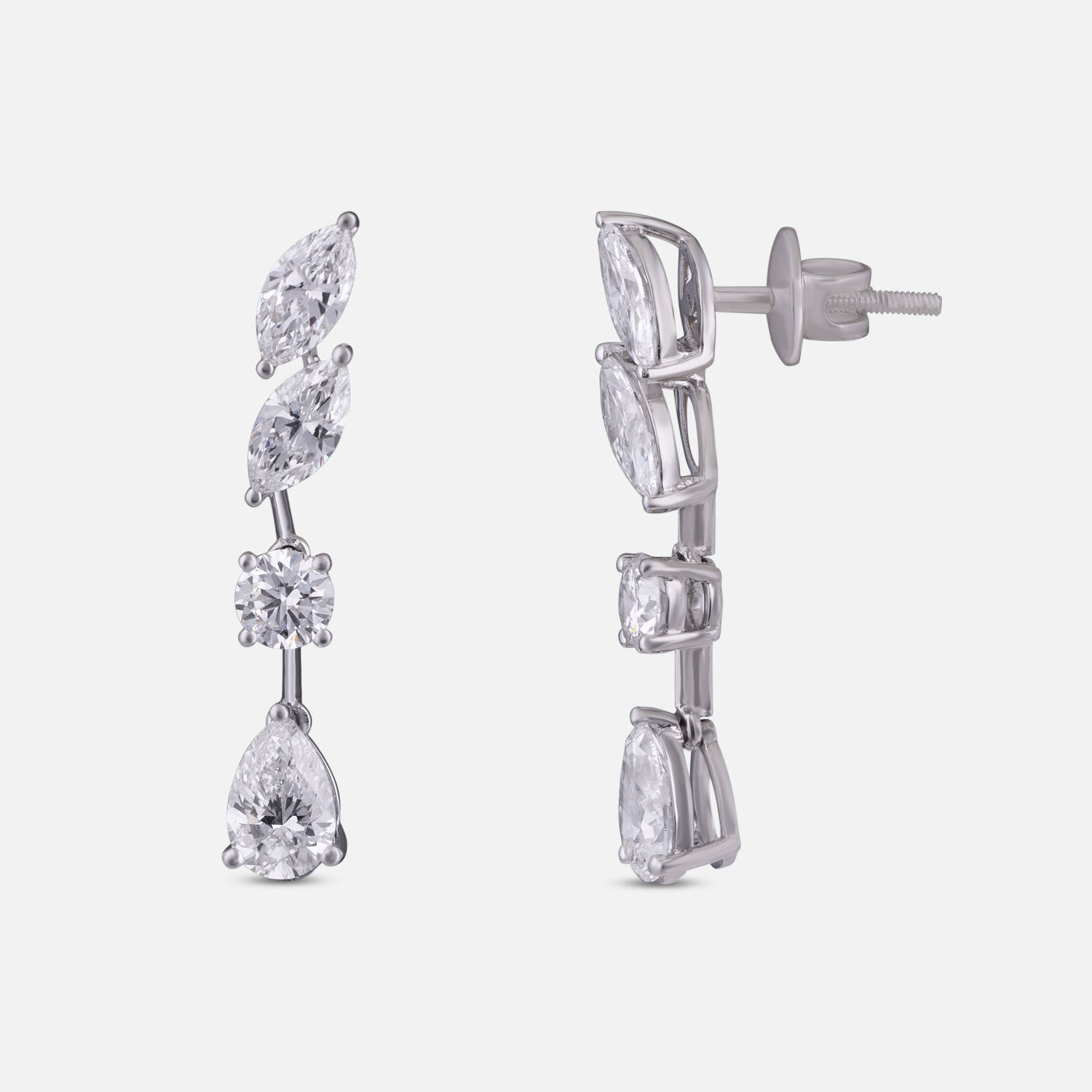 Lab-Grown Marquise and Pear Diamond Drop Earrings in 18K White Gold | SKU : 0004952725