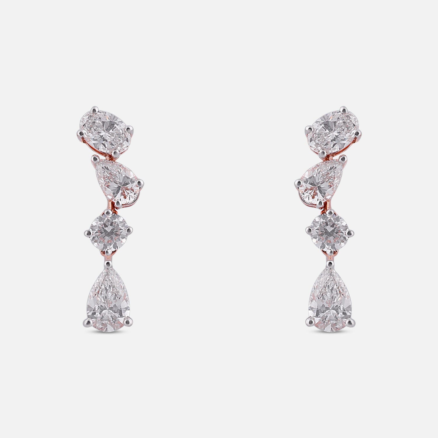 Lab-Grown Pear and Round Diamond Drop Earrings in 18K Rose Gold | SKU : 0004952794
