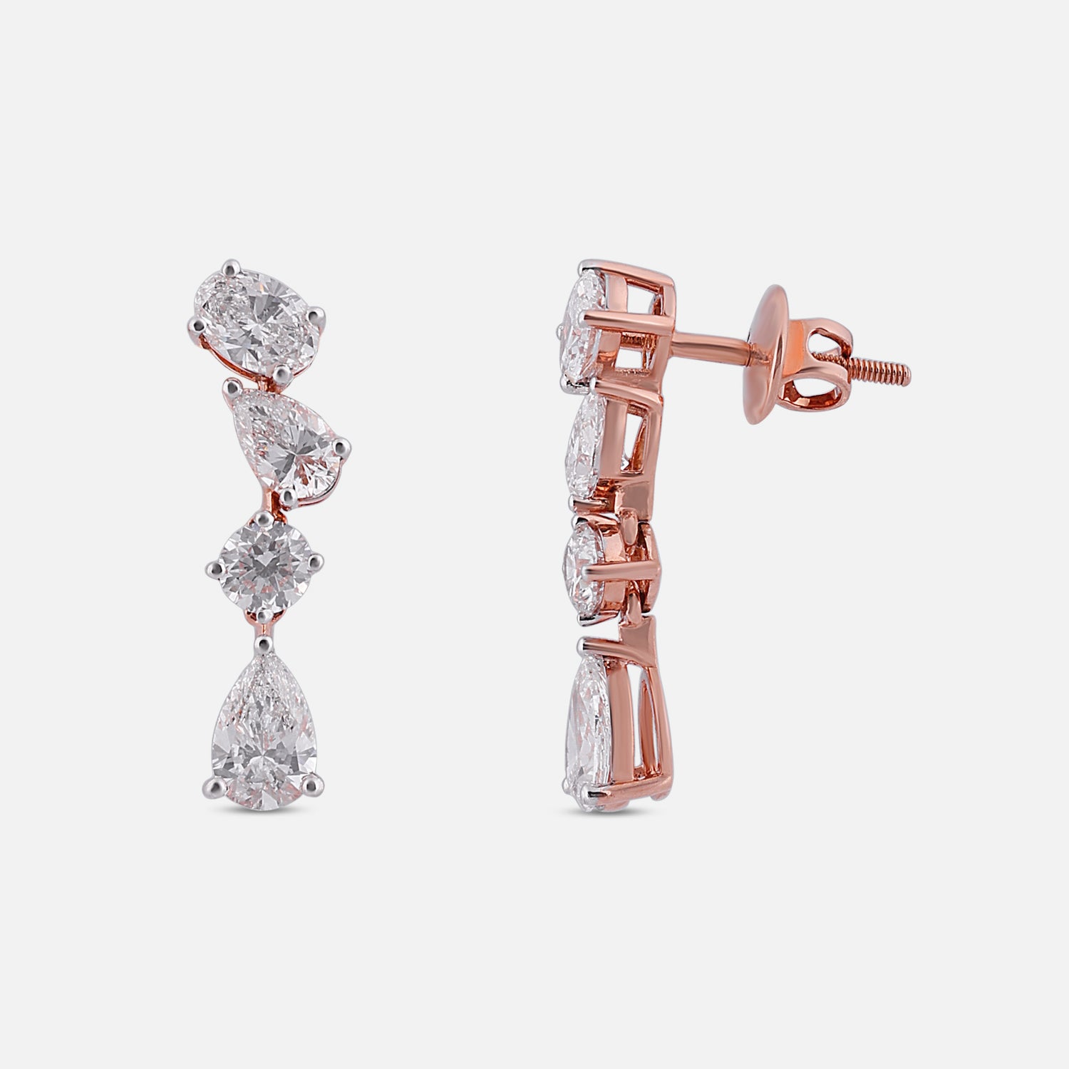 Lab-Grown Pear and Round Diamond Drop Earrings in 18K Rose Gold | SKU : 0004952794