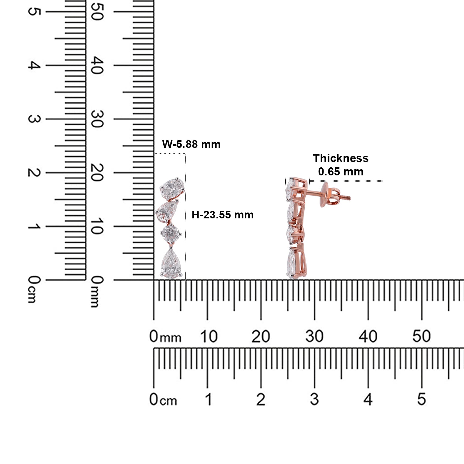 Lab-Grown Pear and Round Diamond Drop Earrings in 18K Rose Gold | SKU : 0004952794