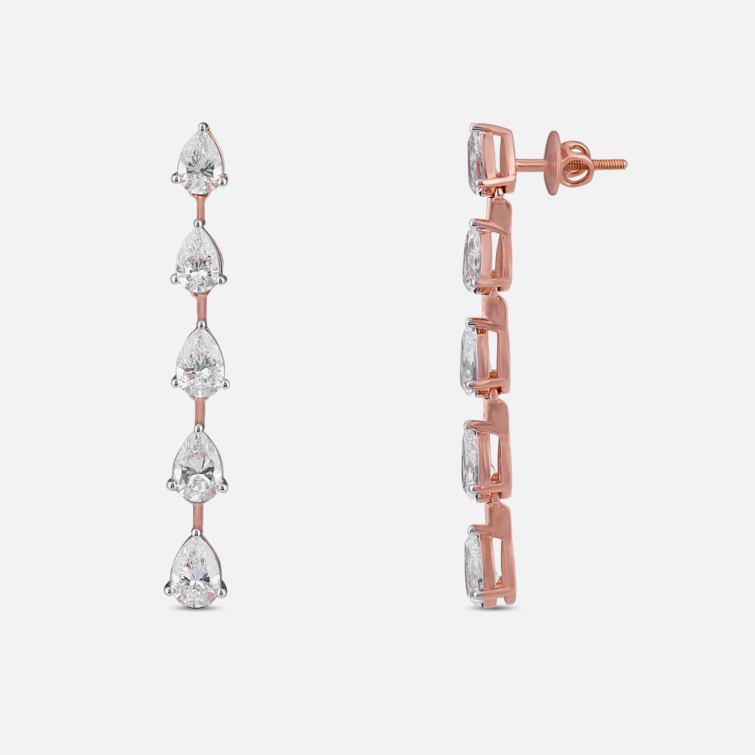 Lab-Grown Pear Diamond Linear Drop Earrings in 18K Rose Gold | SKU : 0004952930