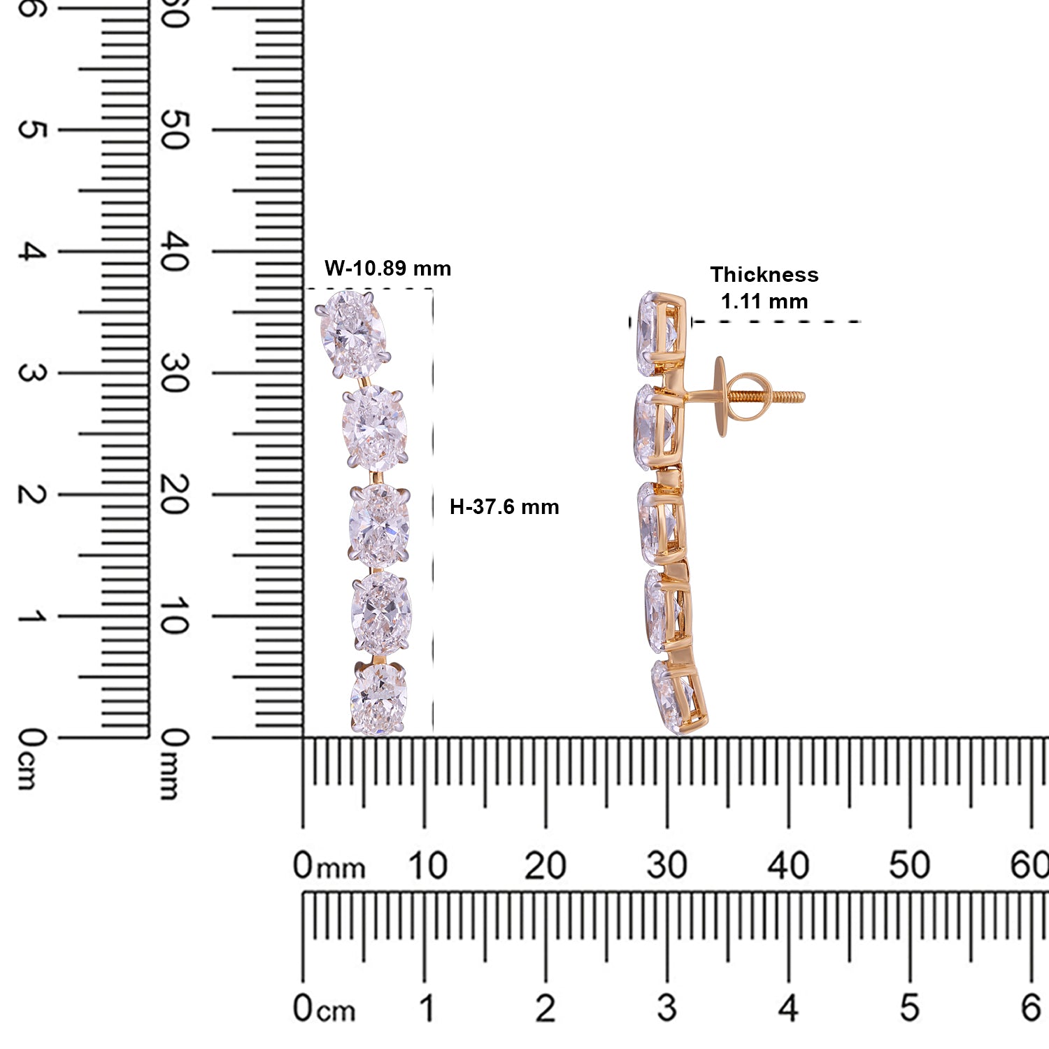 Lab-Grown Oval Diamond Linear Earrings in 18K Yellow Gold | SKU : 0004953142