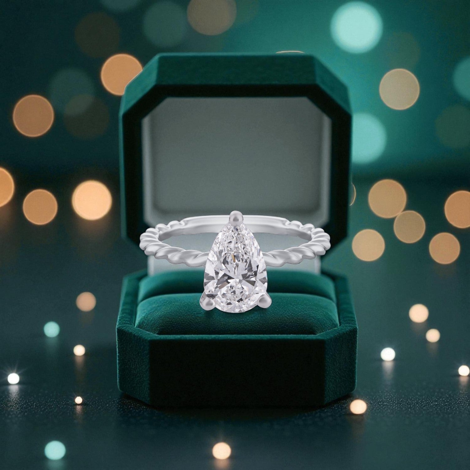 Celestial Dew Lab Grown Pear Diamond Ring in White Gold | SKU : 0004953258