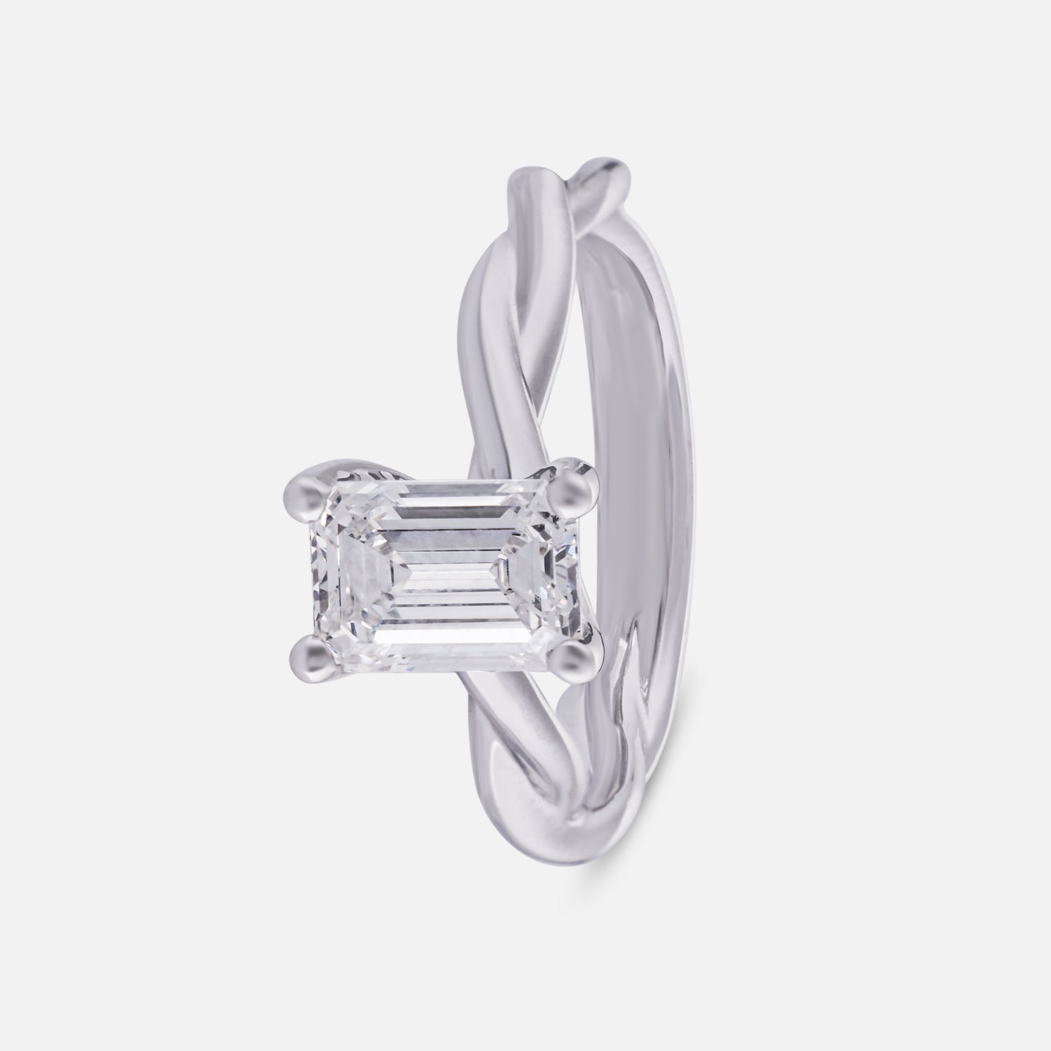 Aurelia Twisted Band Lab Grown Emerald-Cut Diamond Ring in White Gold | SKU : 0004953265