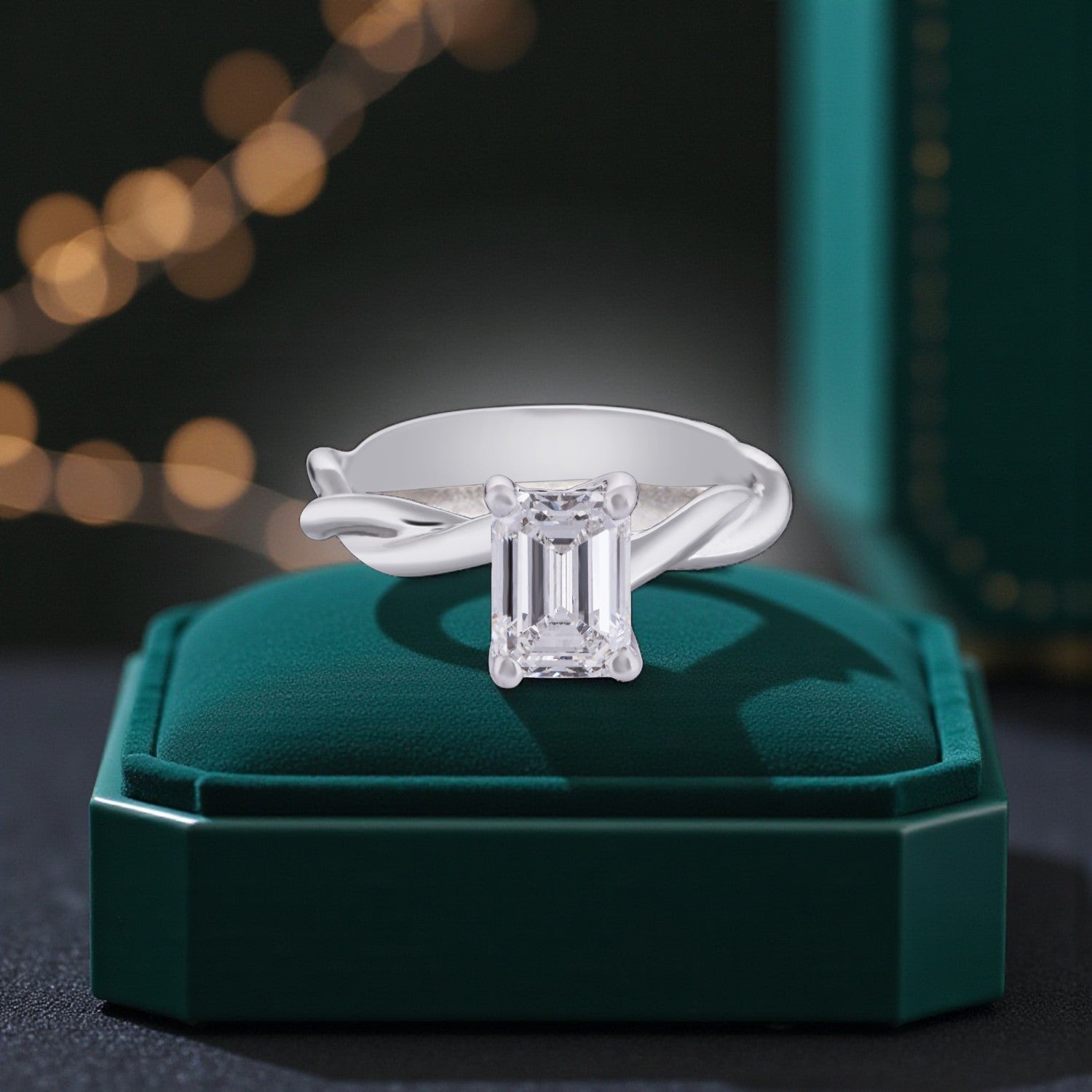 Enchanted Grace Lab Grown Emerald Cut Diamond Ring in White Gold | SKU : 0004953296
