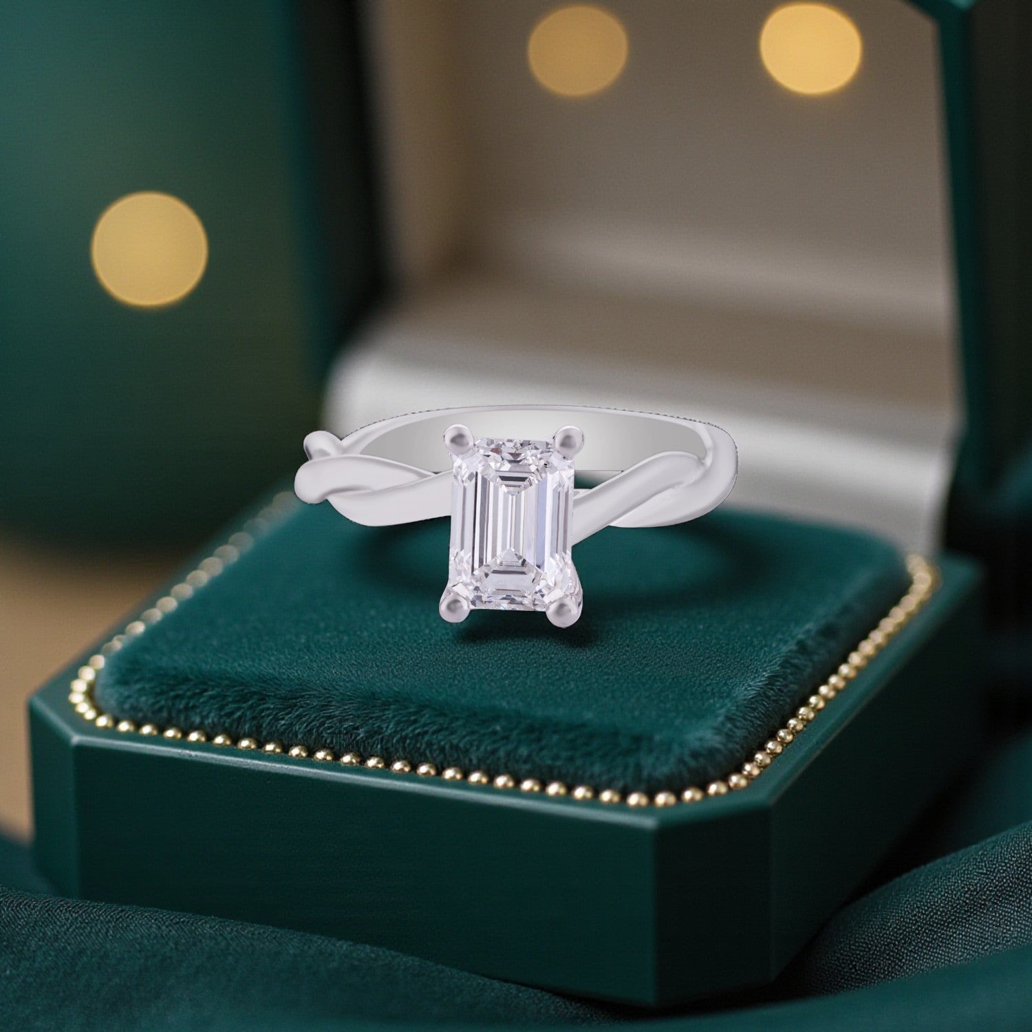 Ethereal Harmony Lab Grown Emerald Cut Diamond Ring in White Gold | SKU : 0004953364