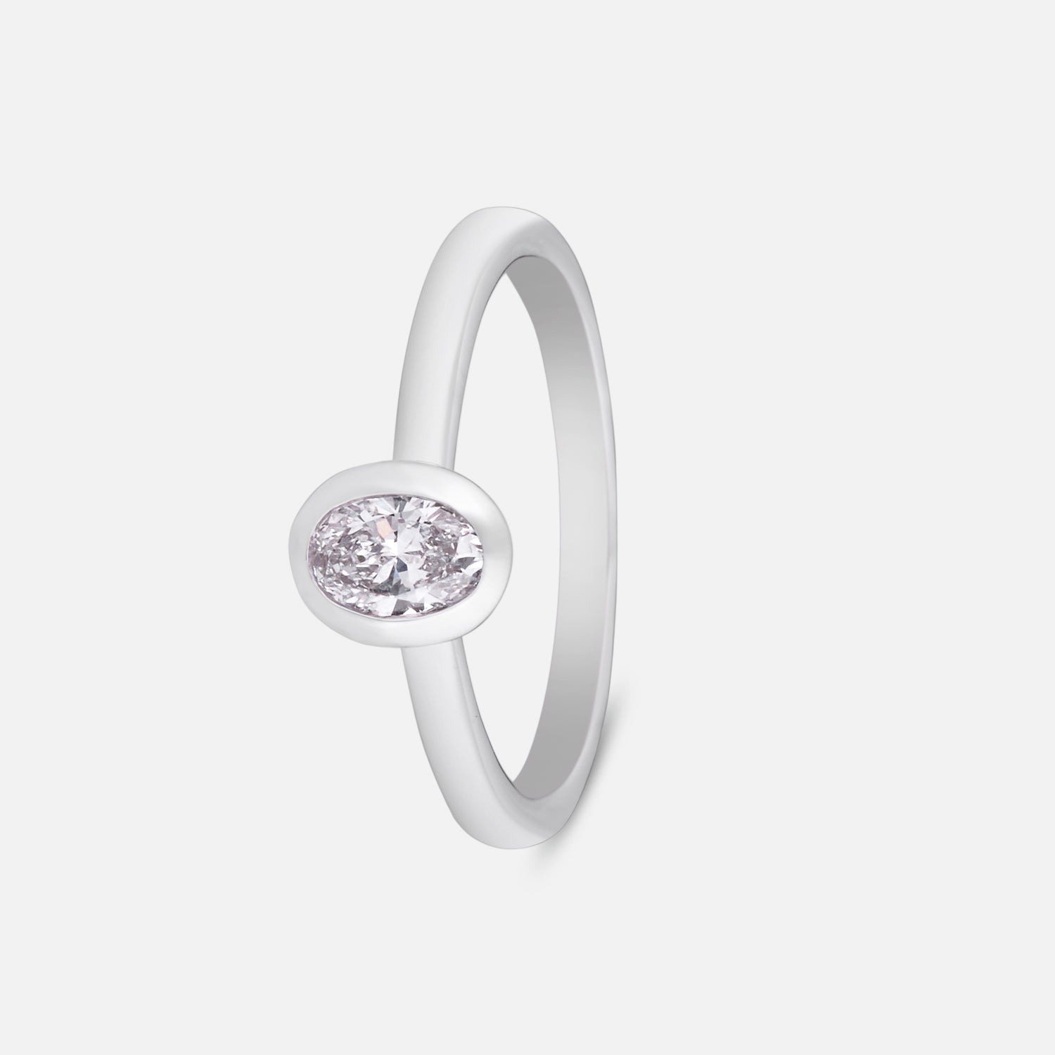 Whisper of Light Lab Grown Oval Diamond Bezel Ring in White Gold | SKU : 0004953395