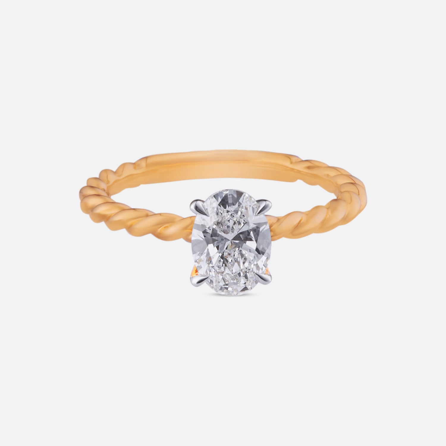 Twisted Affinity Lab Grown Oval Diamond Solitaire Ring in Yellow Gold | SKU : 0004953401