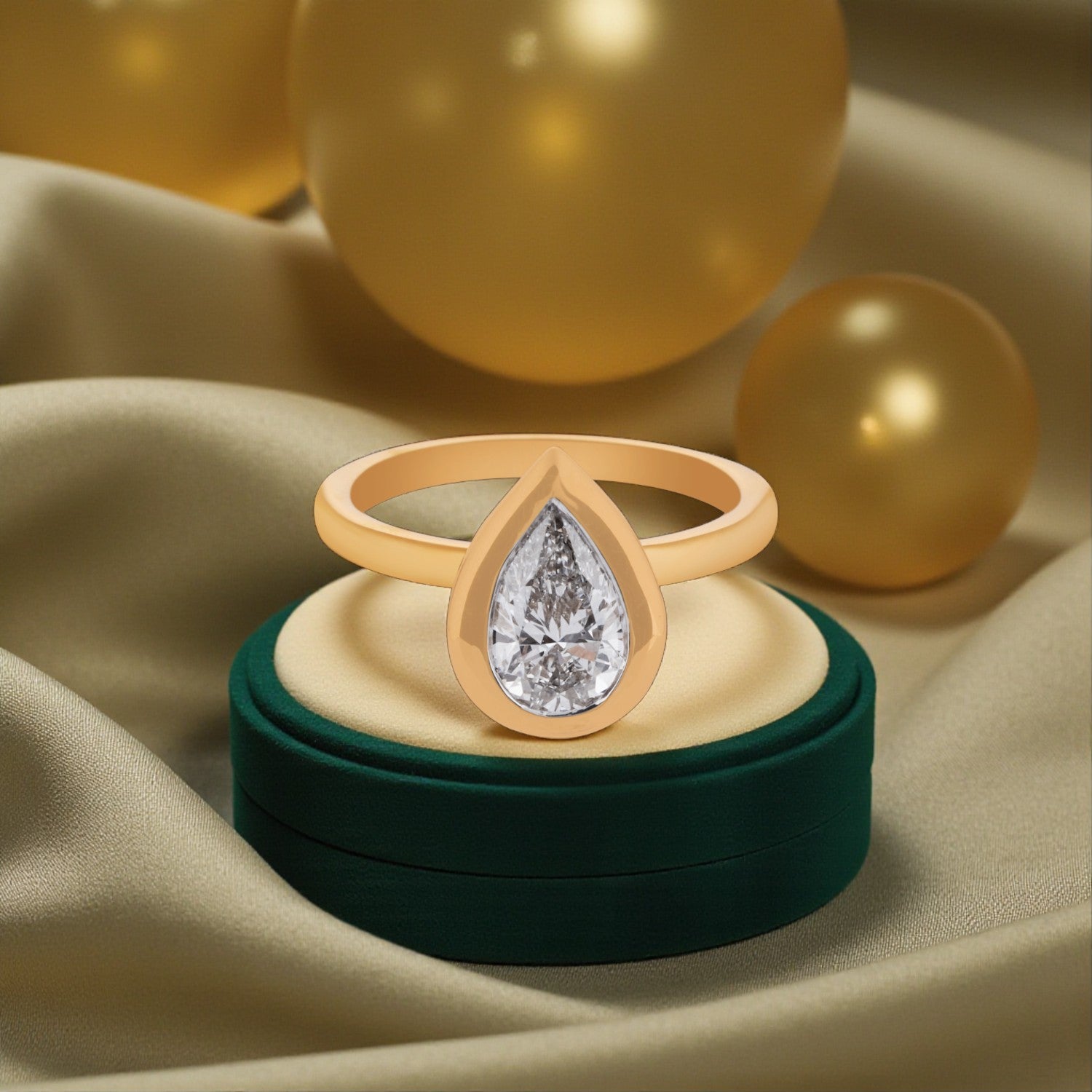 Golden Dew Lab Grown Pear Cut Diamond Ring in Yellow Gold | SKU : 0004953449