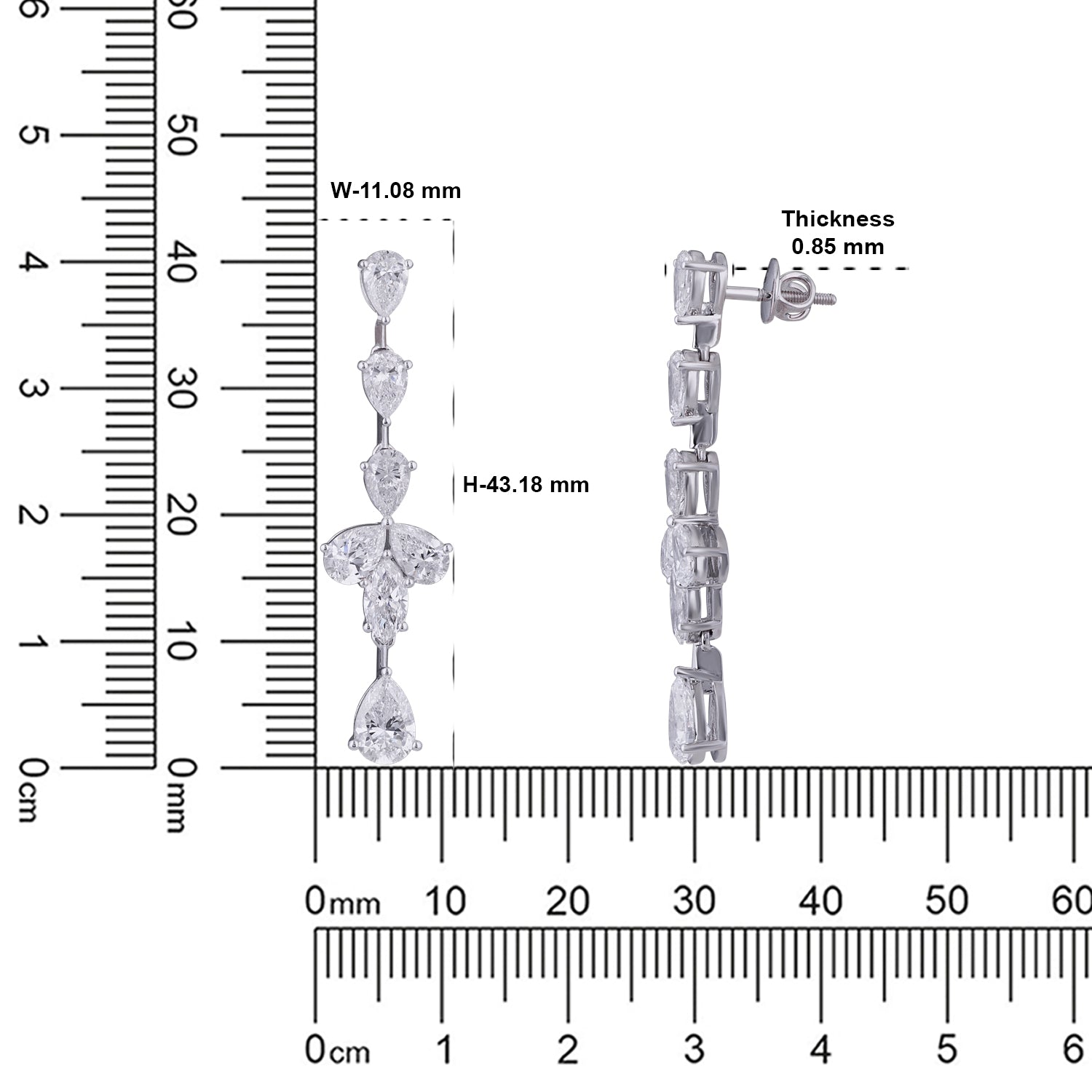 Lab-Grown Pear and Marquise Diamond Floral Drop Earrings in 18K White Gold | SKU : 0004953524