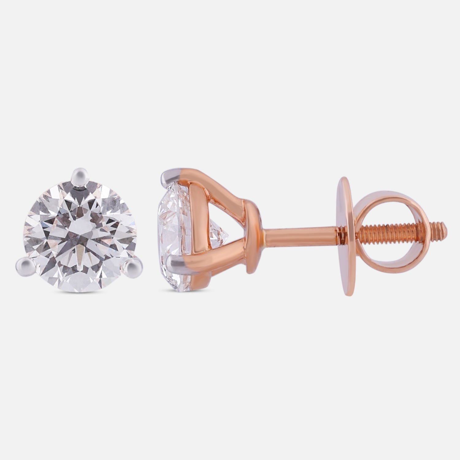 Round Brilliant Lab-Grown Diamond Stud Earrings in 18K Rose Gold | SKU : 0004953579