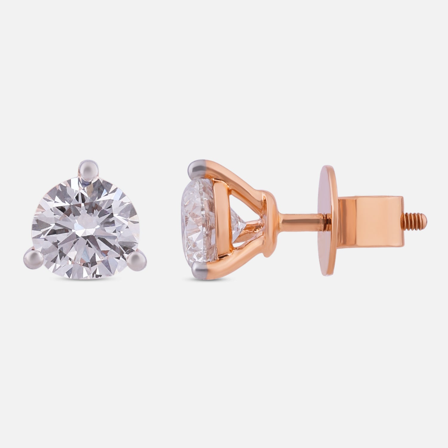 Round Brilliant Lab-Grown Diamond Stud Earrings in 18K Rose Gold | SKU : 0004953609