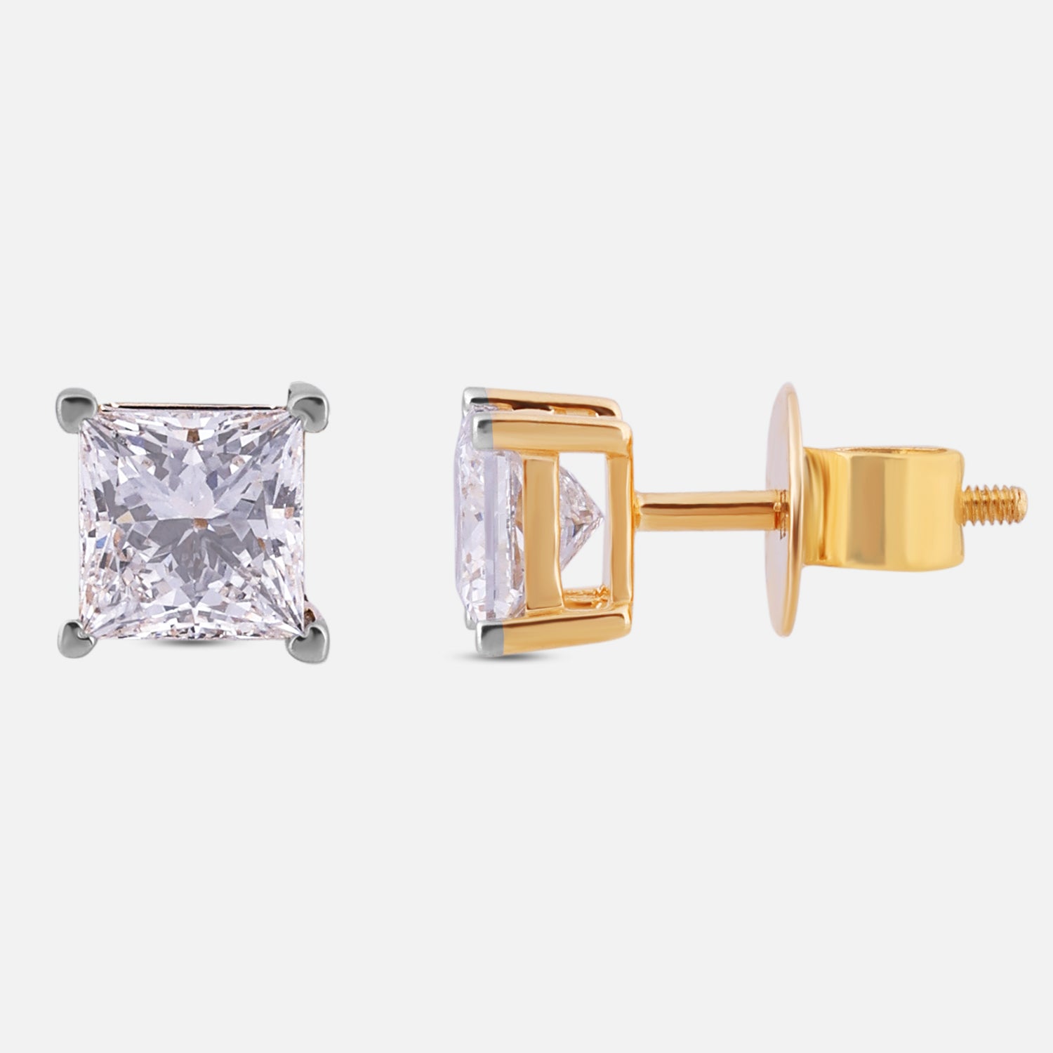 Princess-Cut Lab-Grown Diamond Stud Earrings in 18K Yellow Gold | SKU : 0004953623