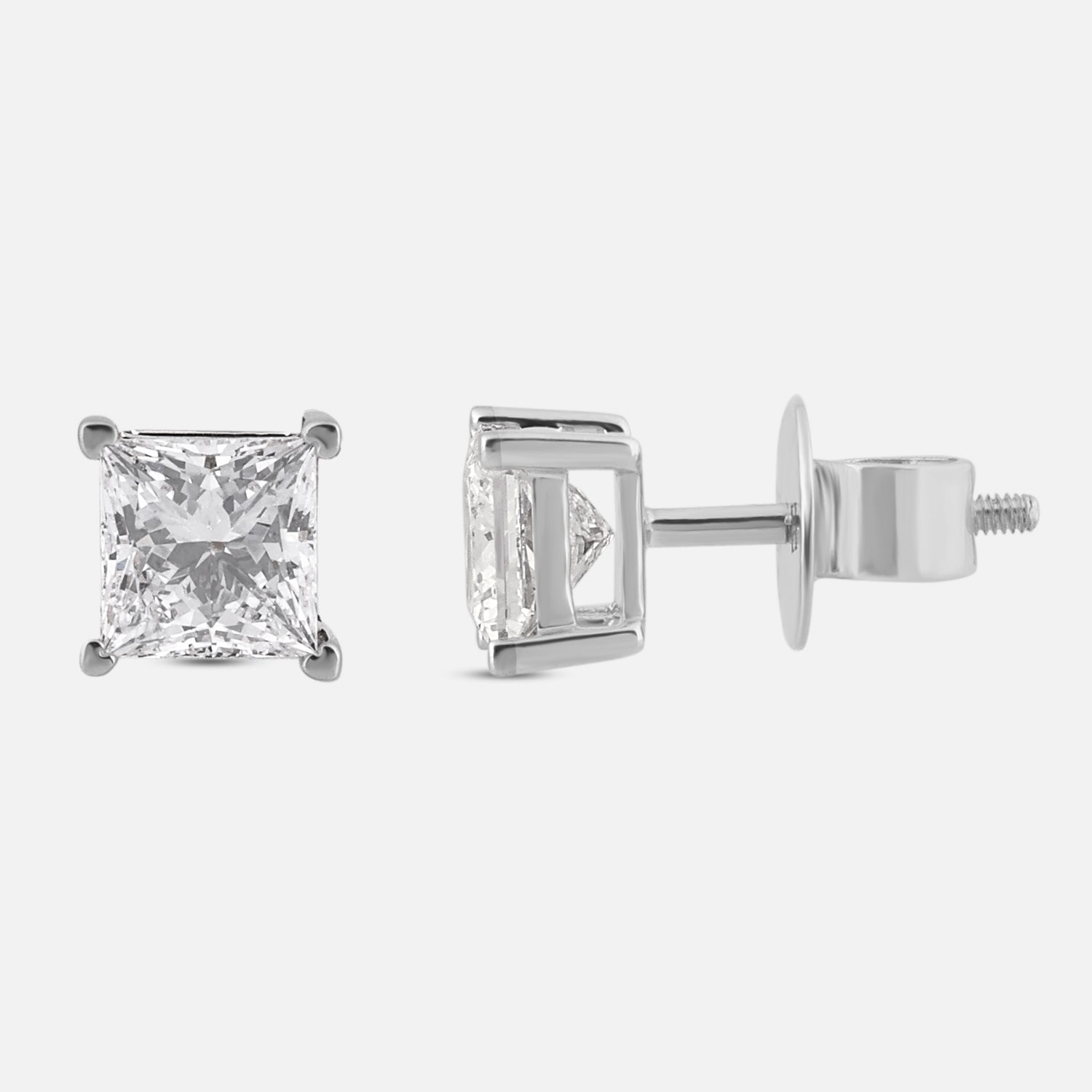 Princess-Cut Lab-Grown Diamond Stud Earrings in 18K White Gold | SKU : 0004953647