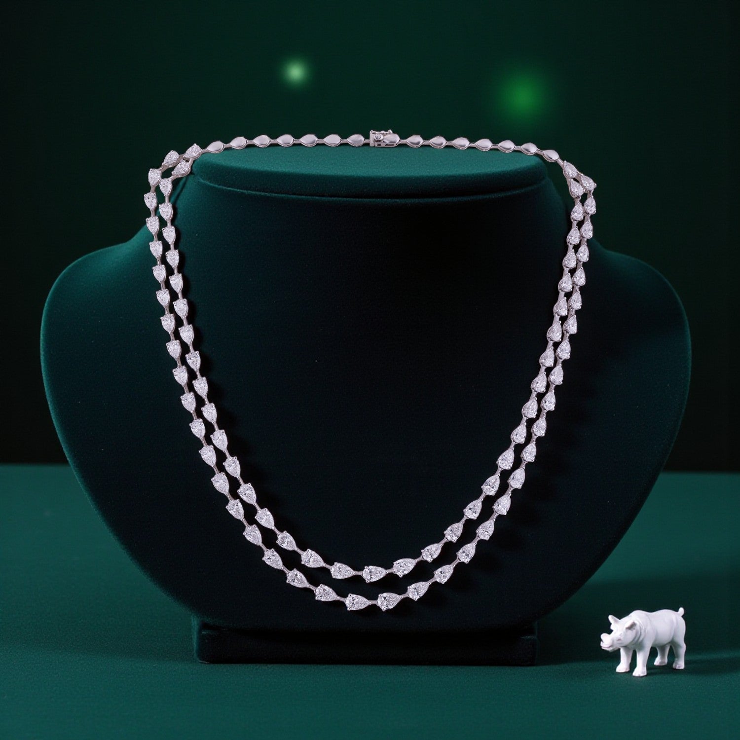 Double-Strand Lab-Grown Pear Diamond Necklace in 18K White Gold | SKU : 0004953678