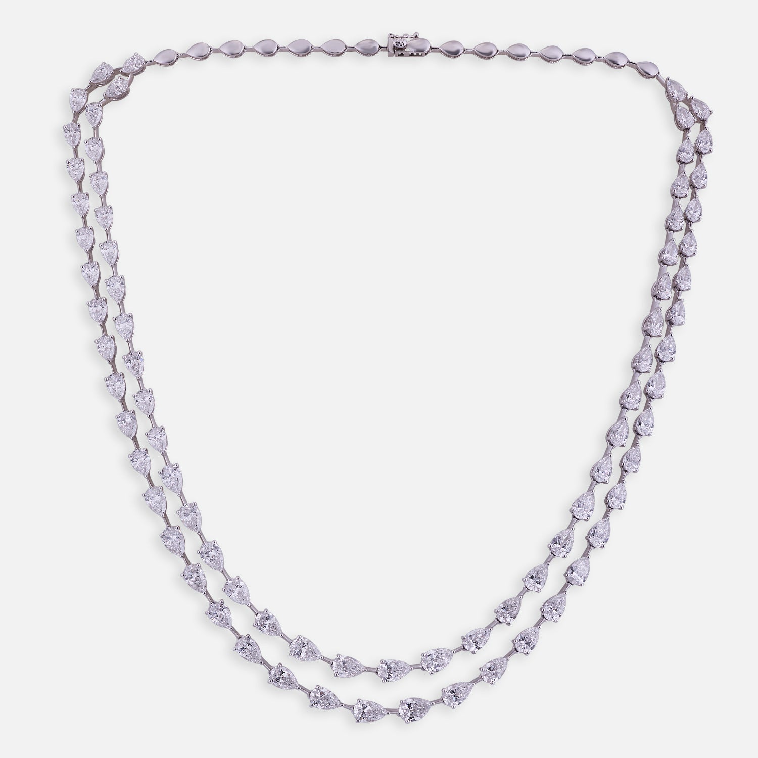 Double-Strand Lab-Grown Pear Diamond Necklace in 18K White Gold | SKU : 0004953678