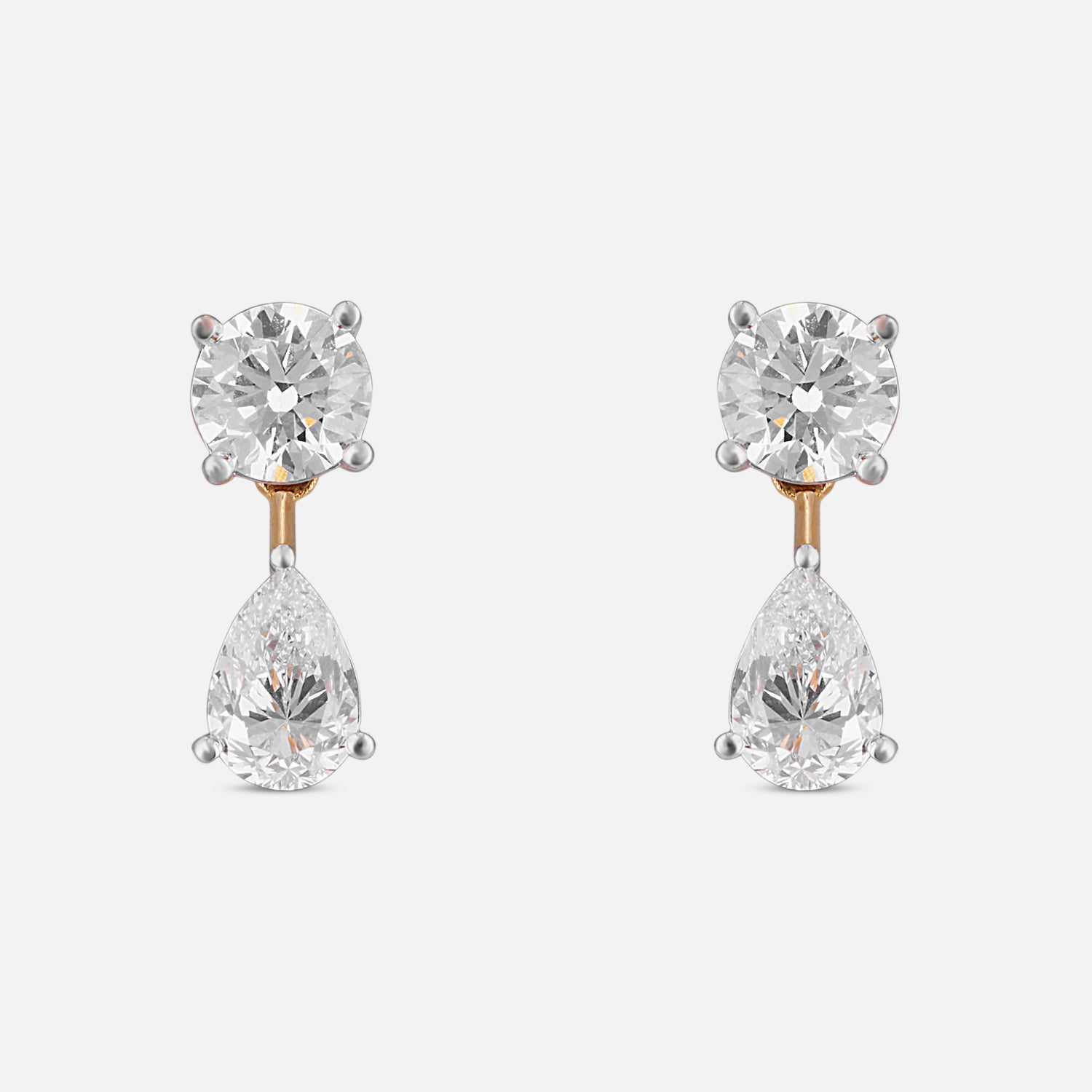 Lab-Grown Round and Pear Diamond Drop Earrings in 18K Yellow Gold | SKU : 0004953708