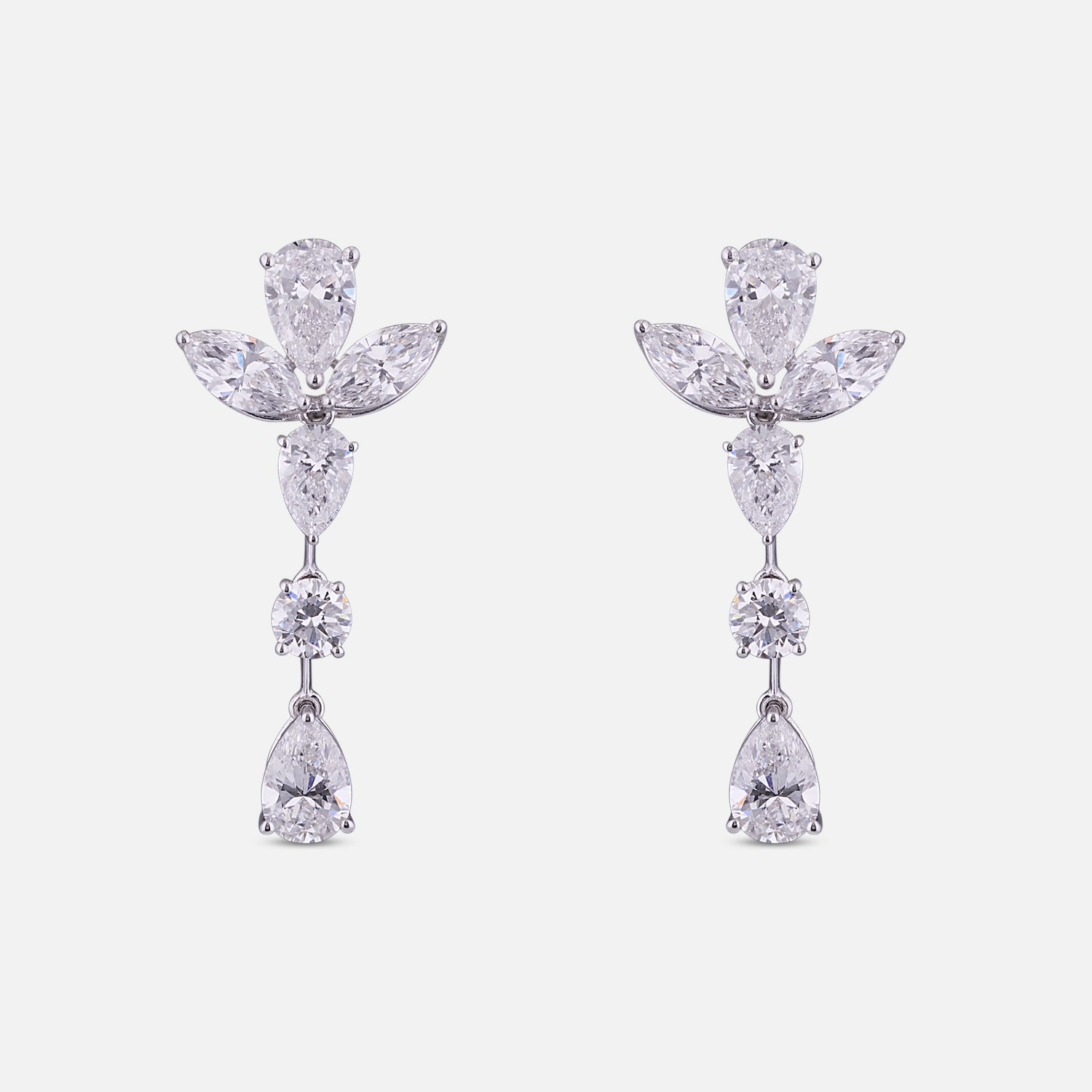 Lab-Grown Marquise and Pear Diamond Floral Drop Earrings in 18K White Gold | SKU : 0004953722
