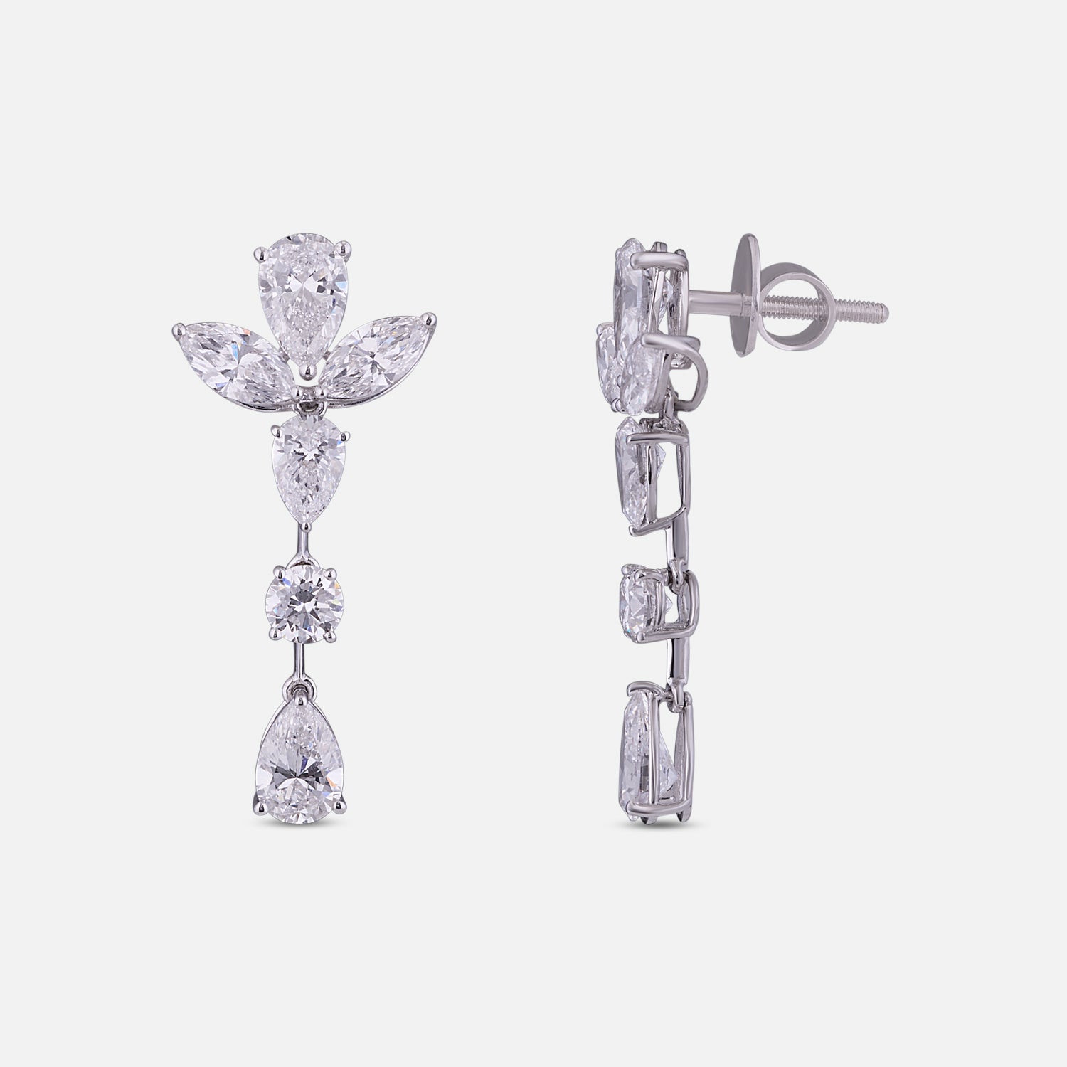 Lab-Grown Marquise and Pear Diamond Floral Drop Earrings in 18K White Gold | SKU : 0004953722