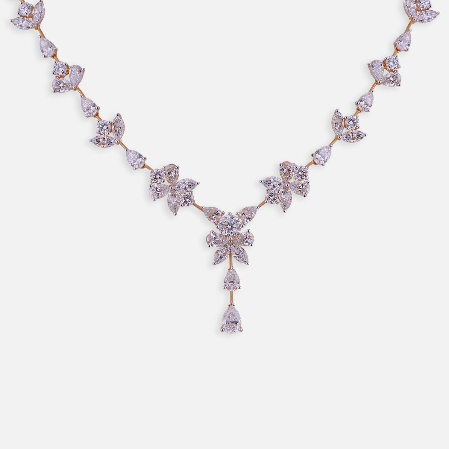 Radiant Leaf Cascade Lab-Grown Diamond Necklace in Yellow Gold | SKU : 0004953739