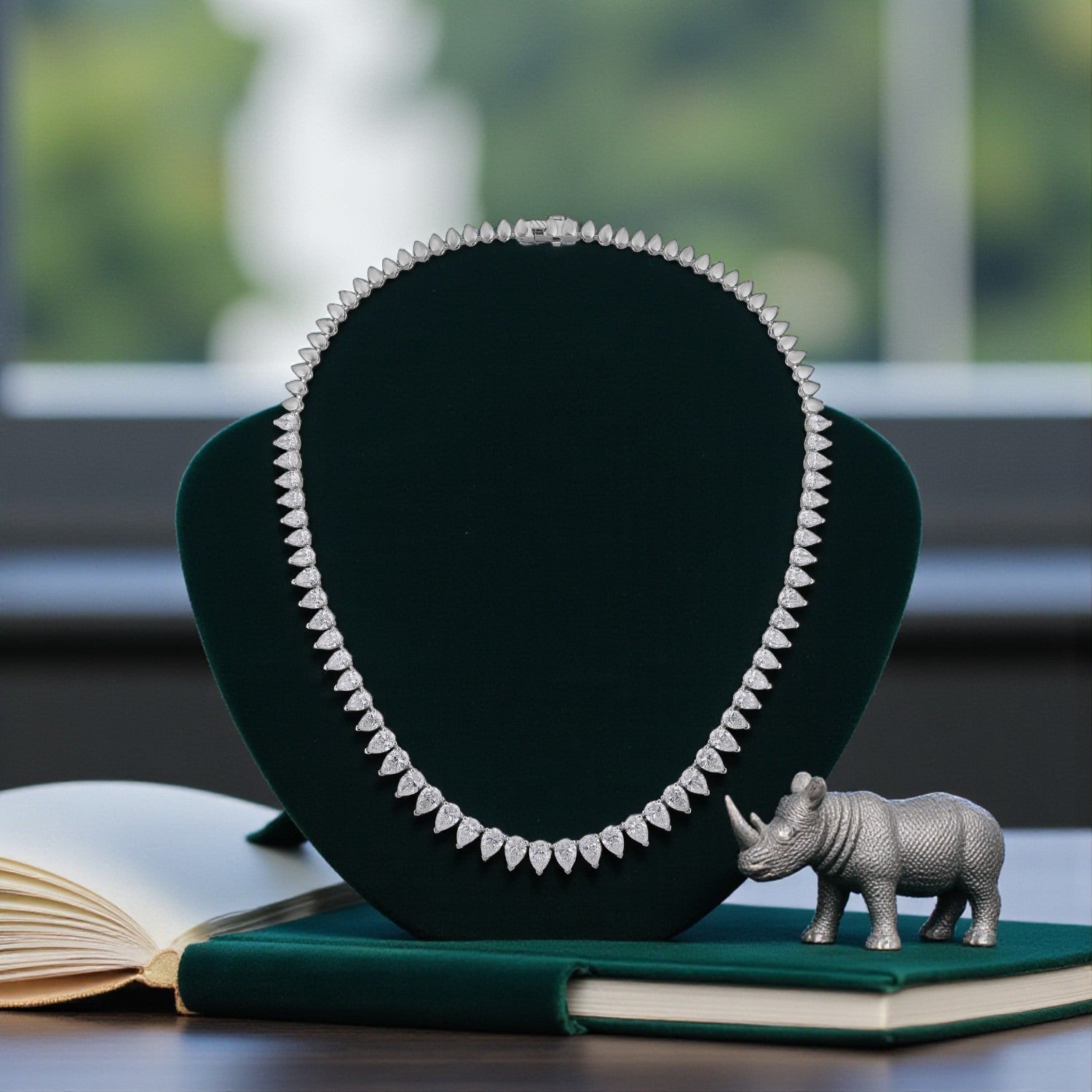 Lab-Grown Pear Diamond Riviera Necklace in 18K White Gold | SKU : 0004953753