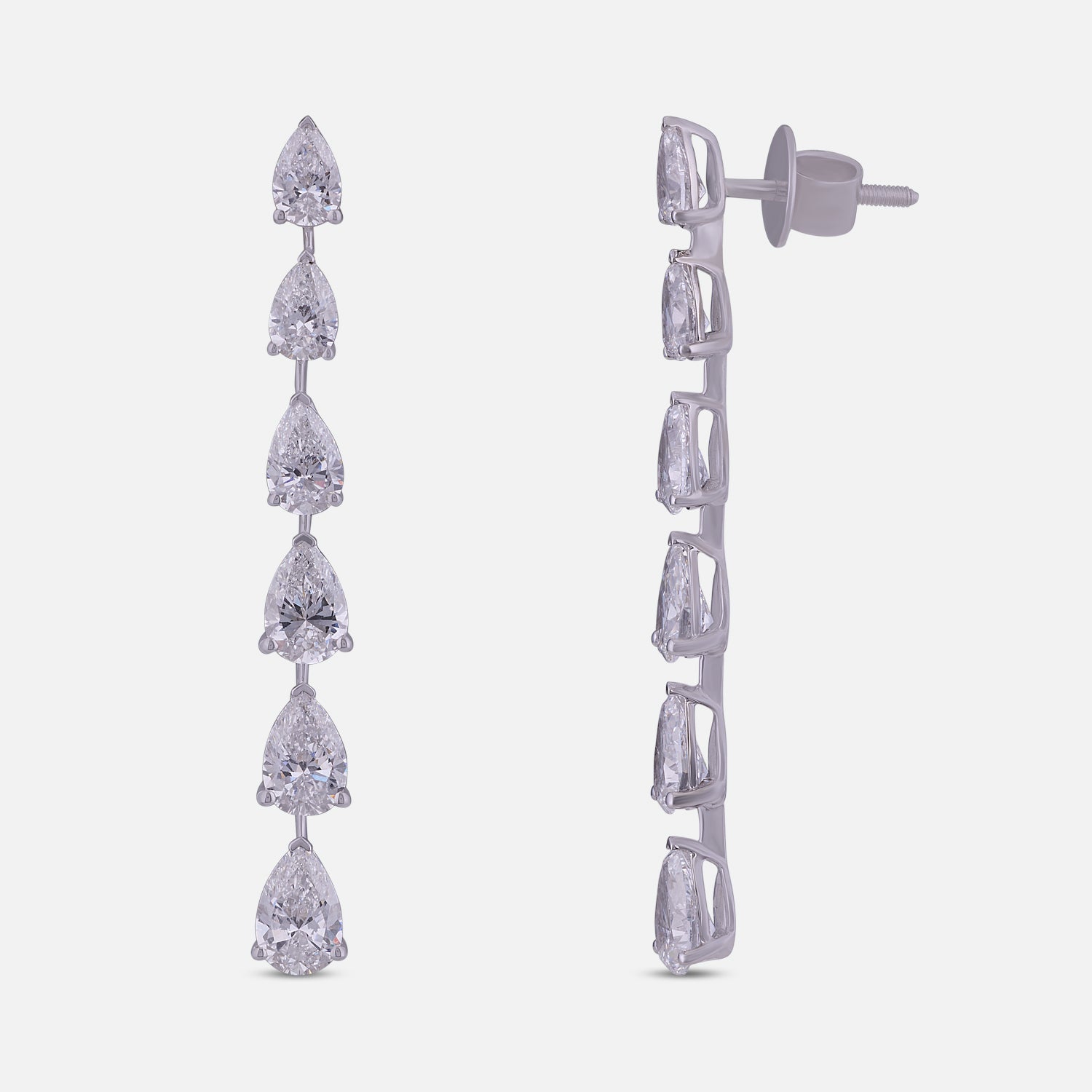 Lab-Grown Pear Diamond Linear Drop Earrings in 18K White Gold | SKU : 0004953760