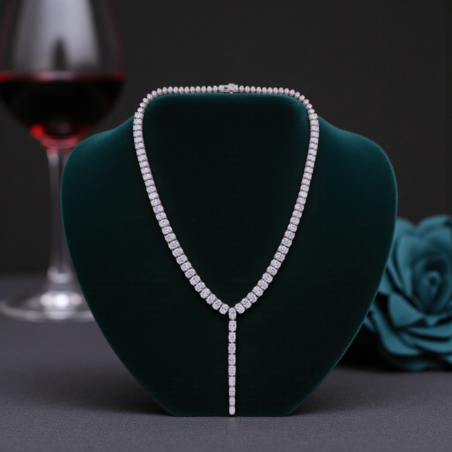 Lab-Grown Diamond Lariat Necklace in 18K White Gold | SKU : 0004953777