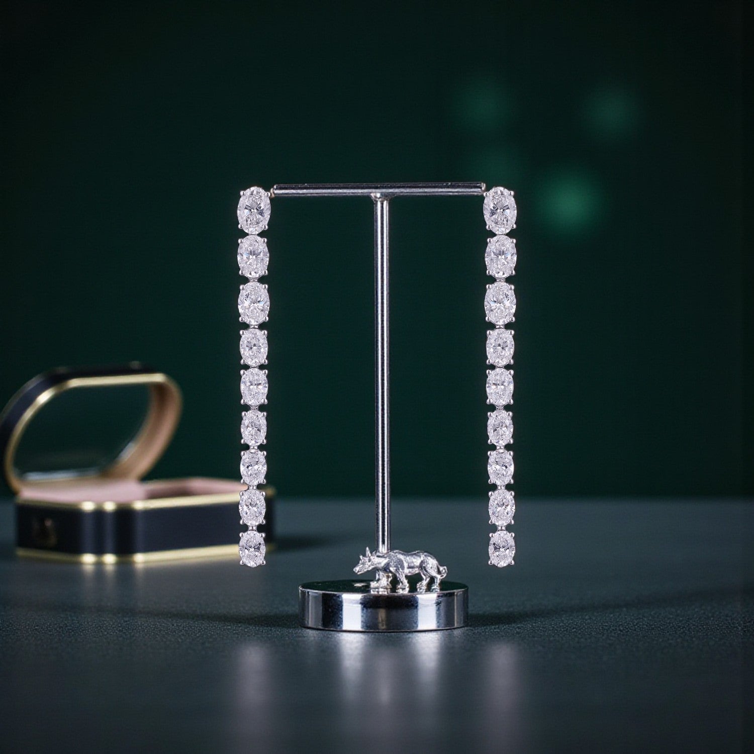 Lab-Grown Classic Diamond Line Drop Earrings in 18K White Gold | SKU : 0004953784