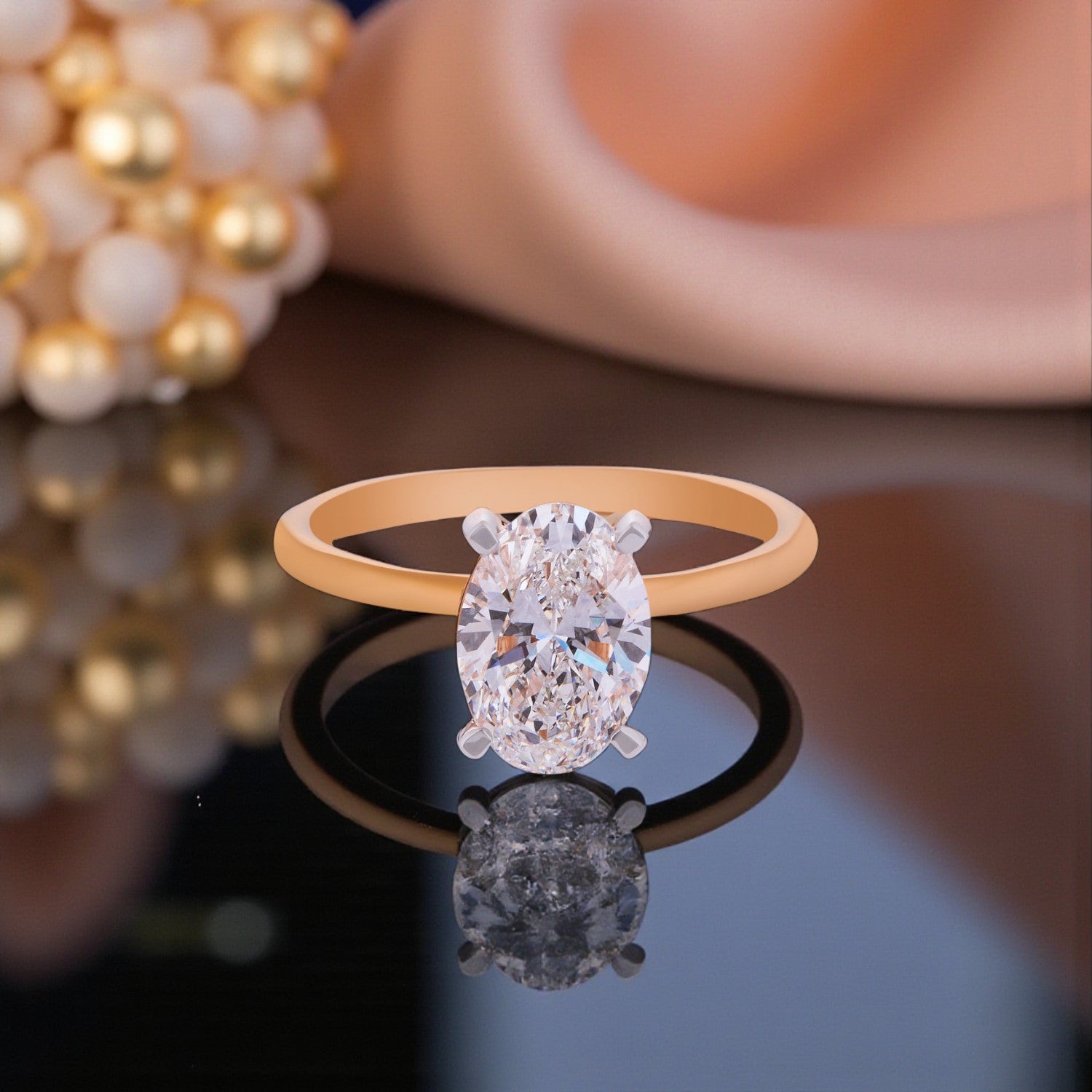 Aurora Muse Lab Grown Oval Diamond Ring in Rose Gold | SKU : 0004953838