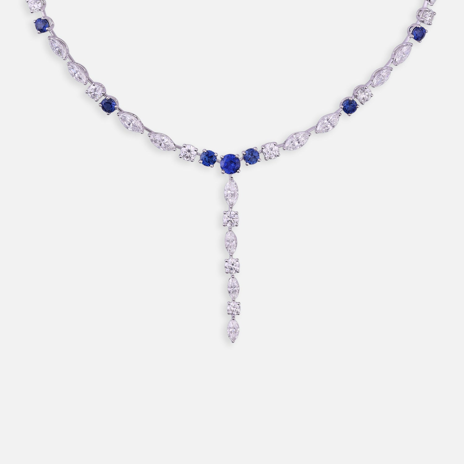 Lab-Grown Diamond and Sapphire Drop Necklace in 18K White Gold | SKU : 0004953852